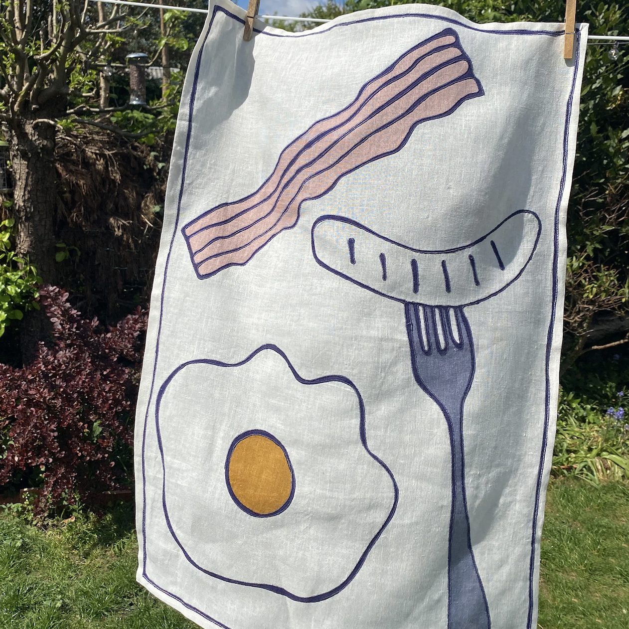 Eggs & Bacon Embroidered Tea Towel Amuse la Bouche