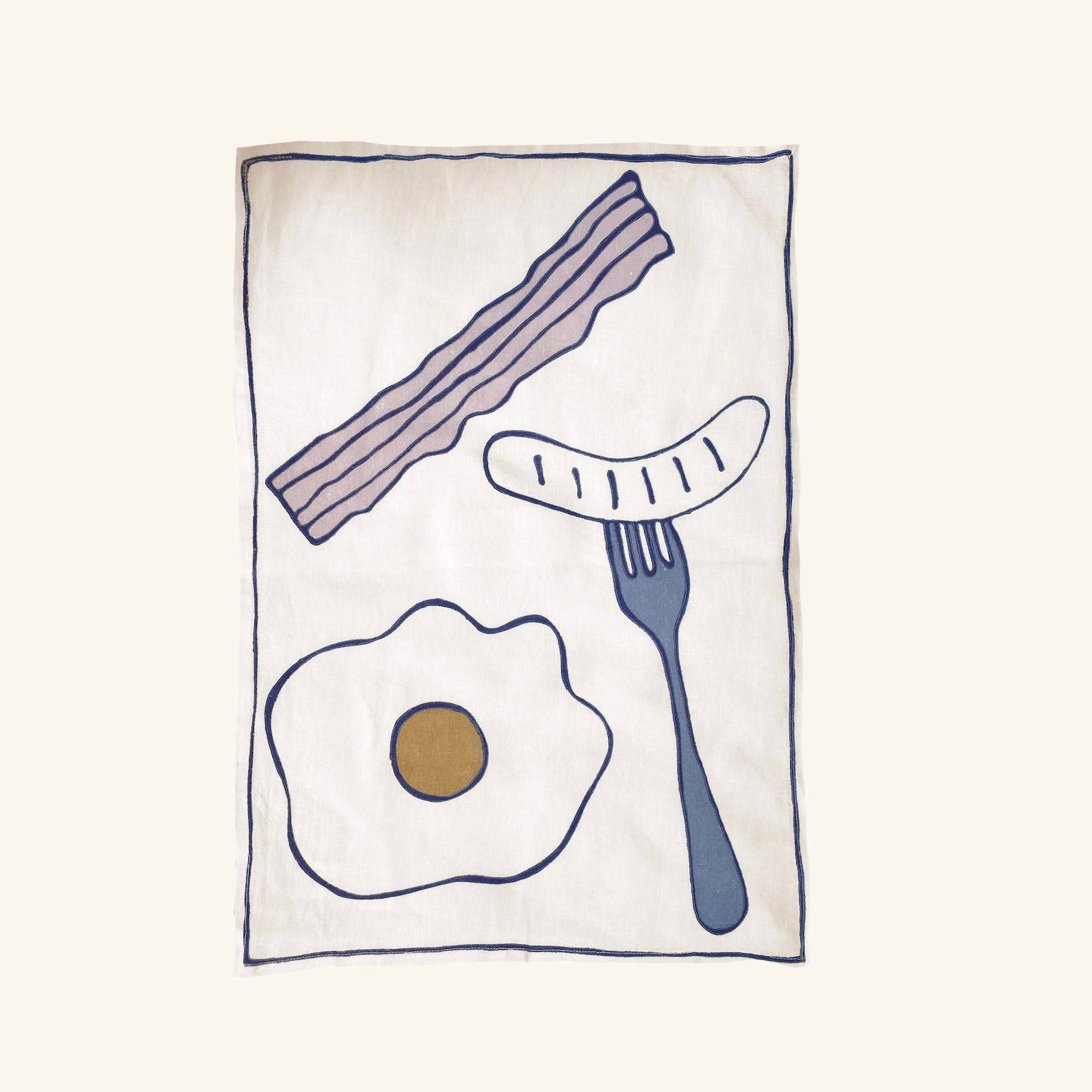 Eggs & Bacon Embroidered Tea Towel Amuse la Bouche