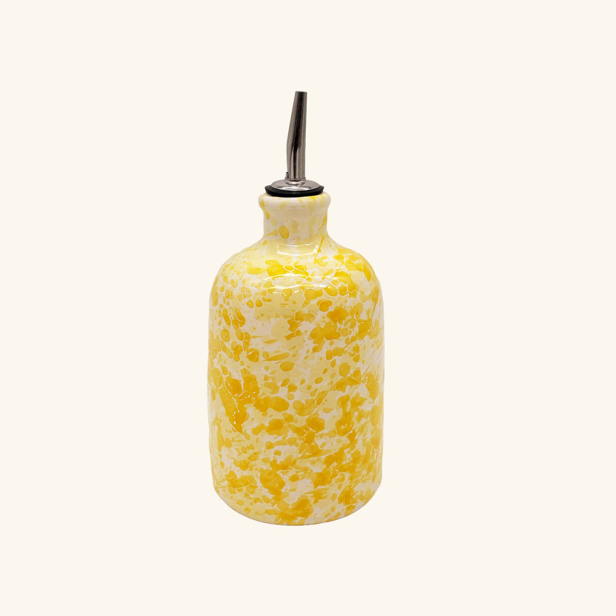 Oil Bottle Butter - Yellow and white speckled ceramic oil bottle on a white background - LAMP LDN LIVING