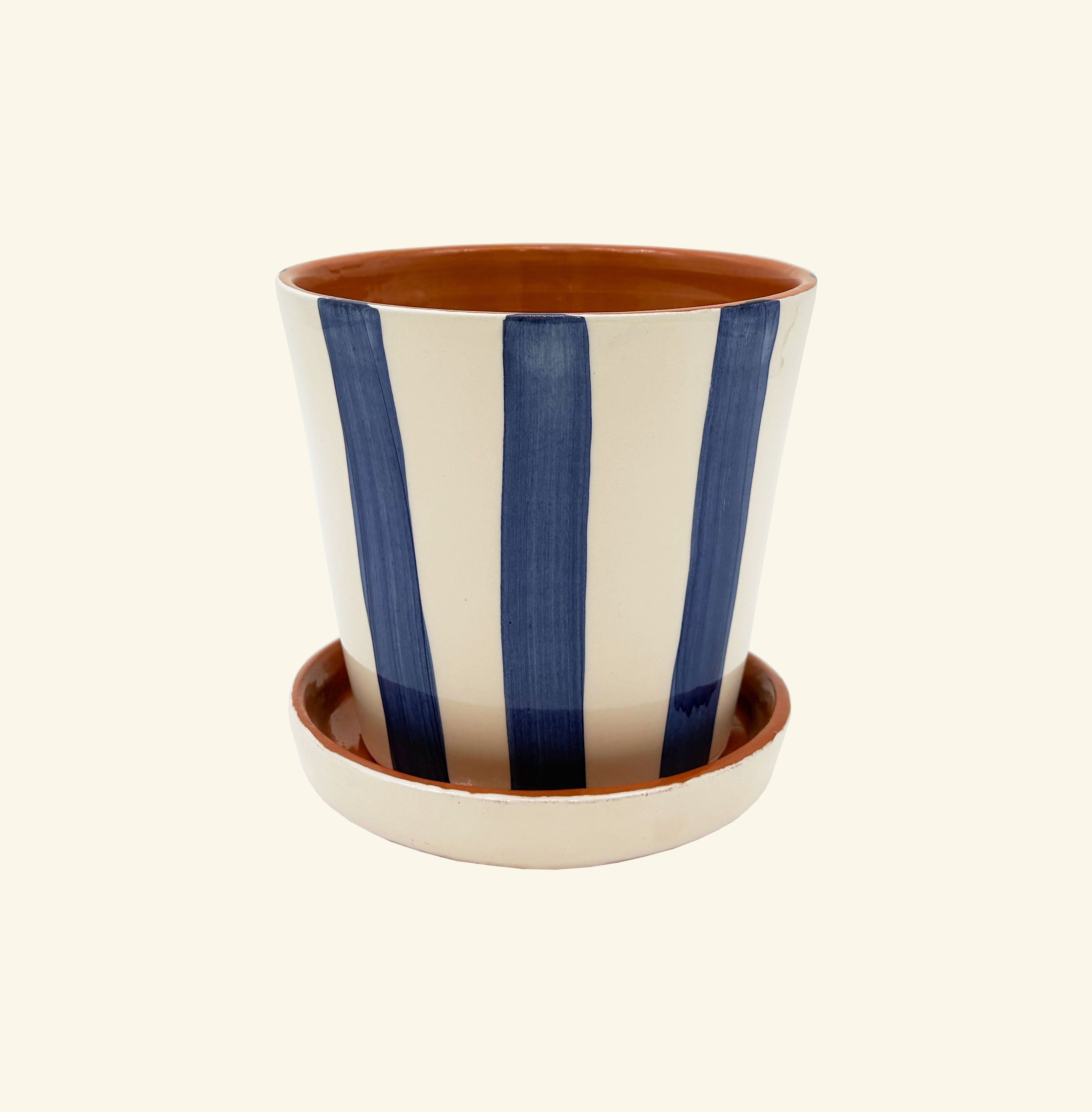 Striped Planter with Saucer