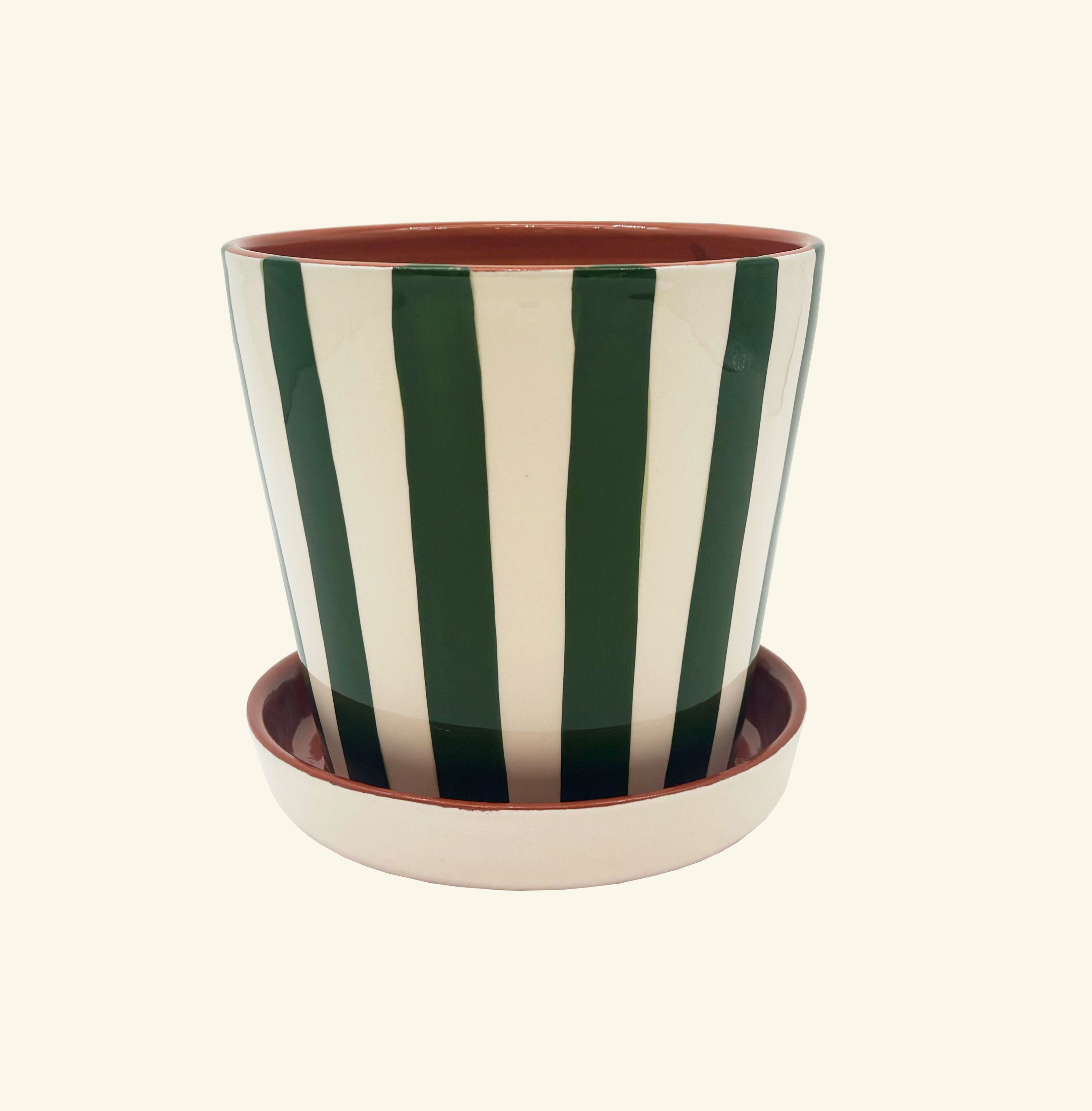 Striped Planter with Saucer