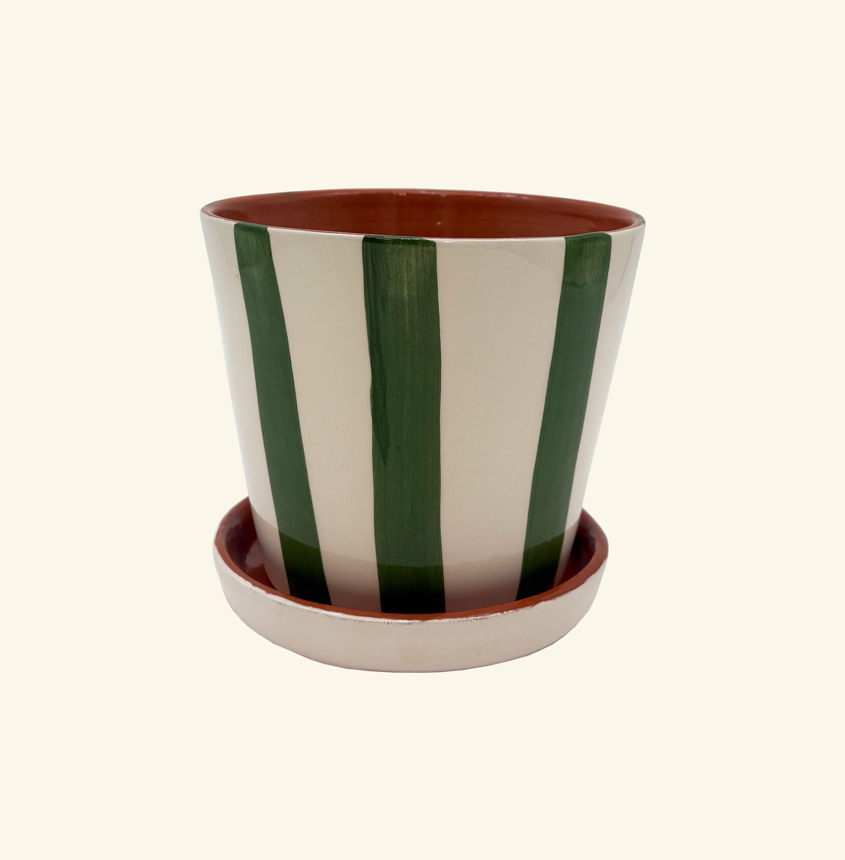 Striped Planter with Saucer