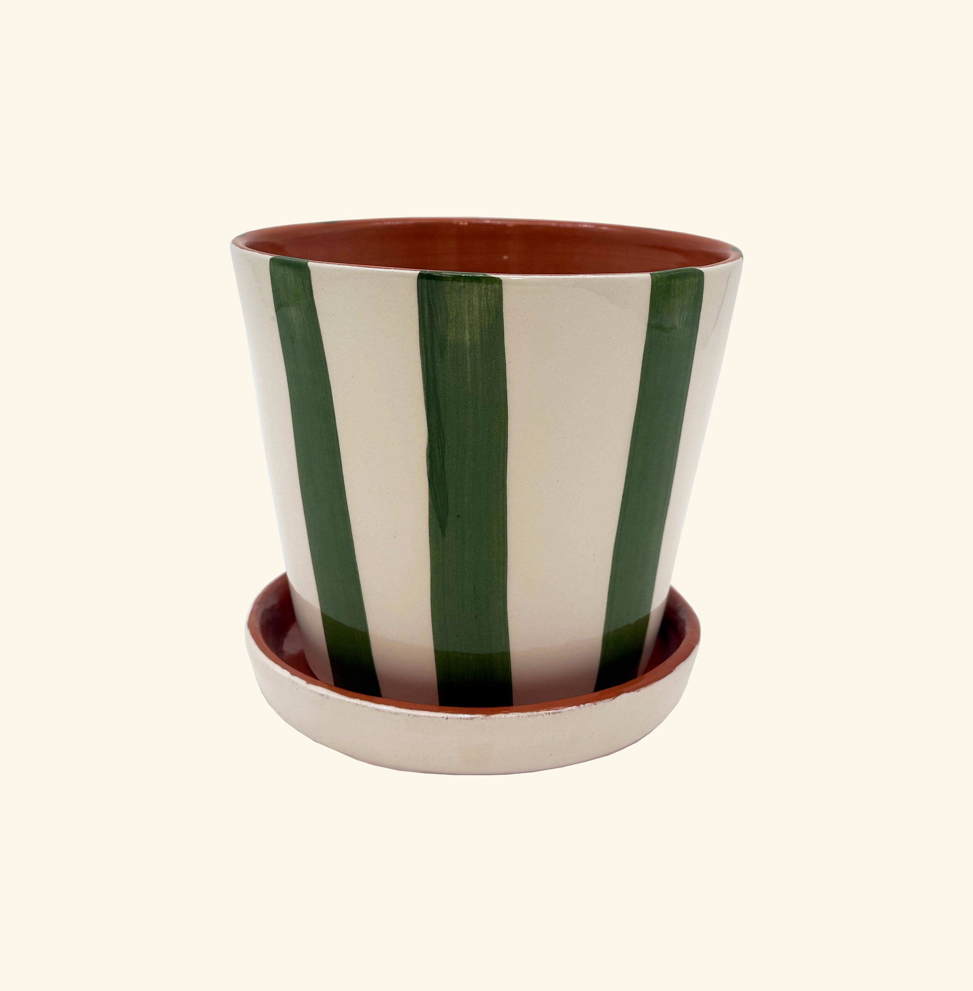Striped Planter with Saucer