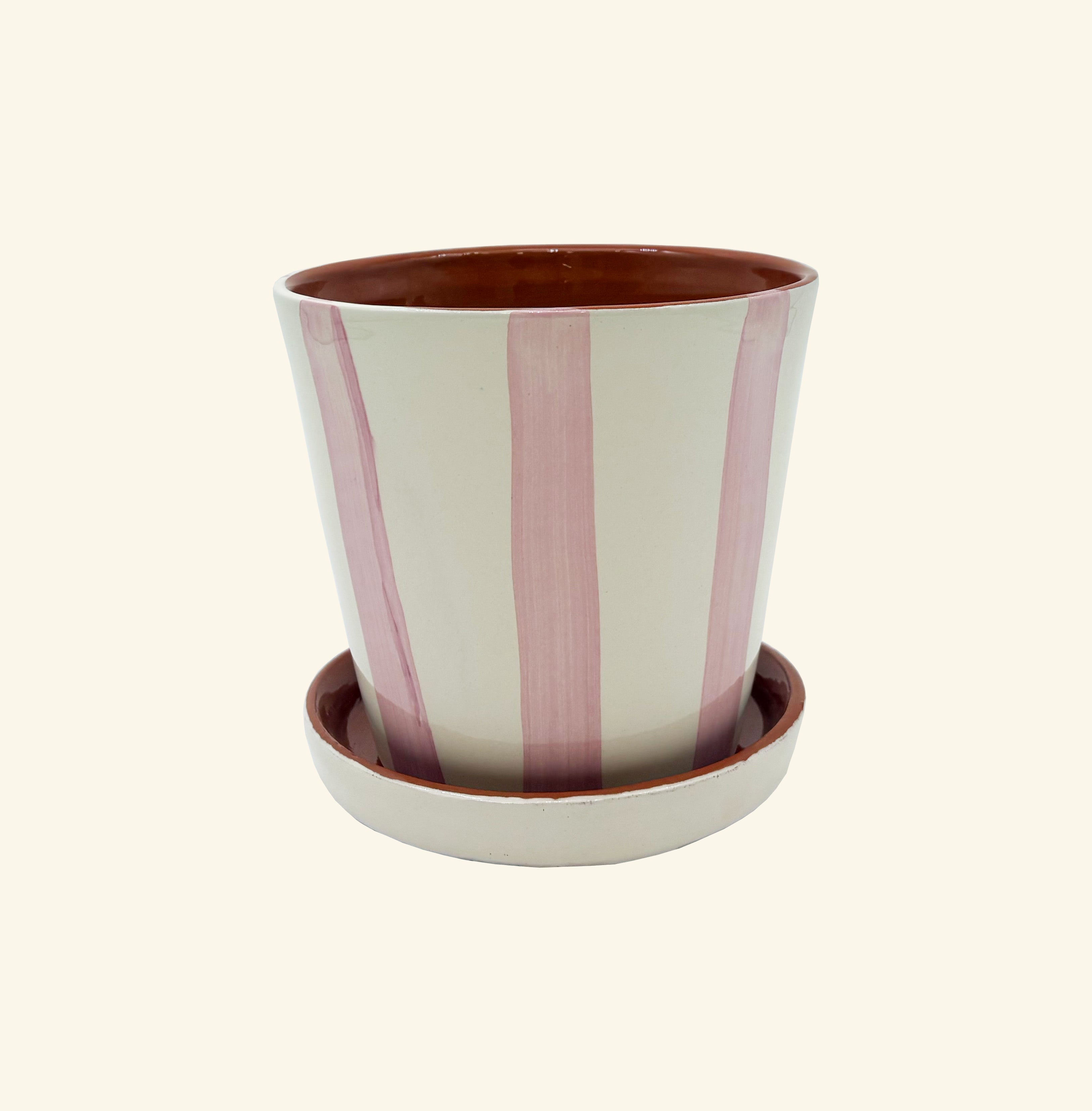 Striped Planter with Saucer