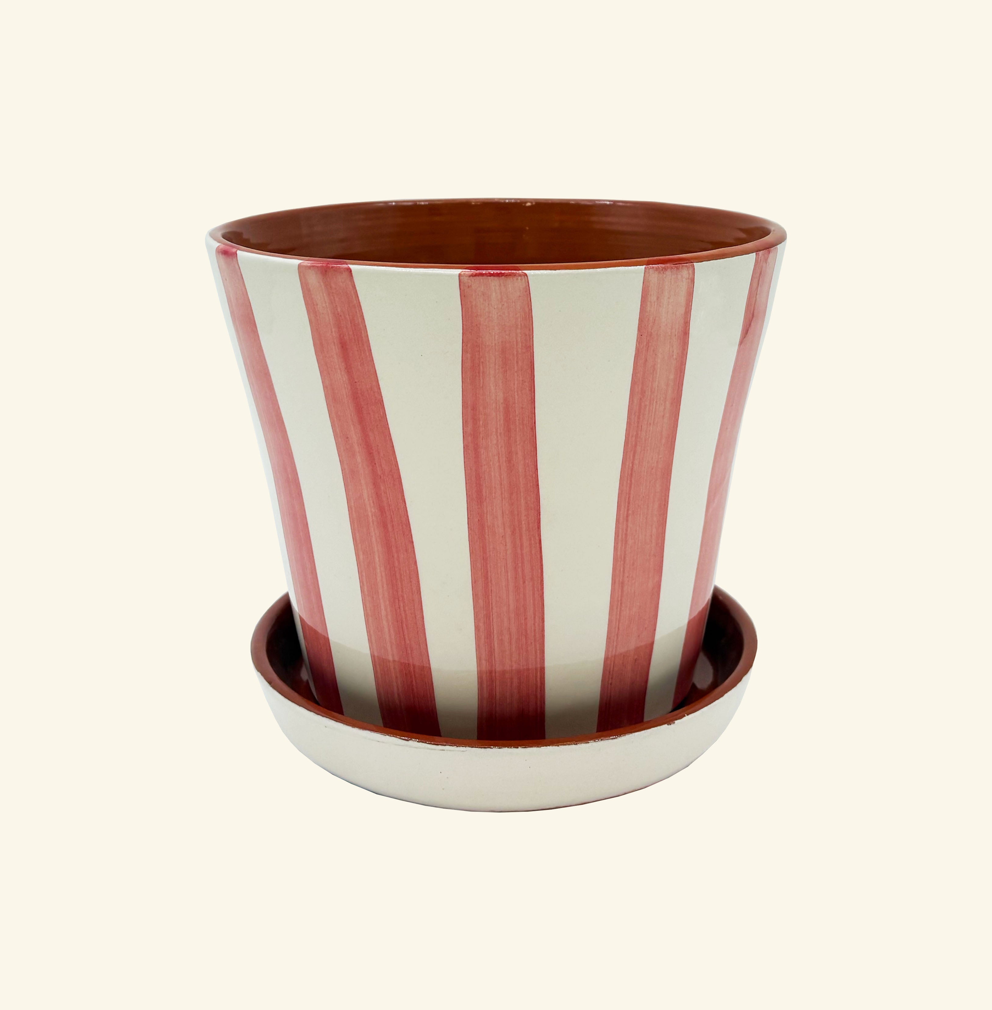 Striped Planter with Saucer