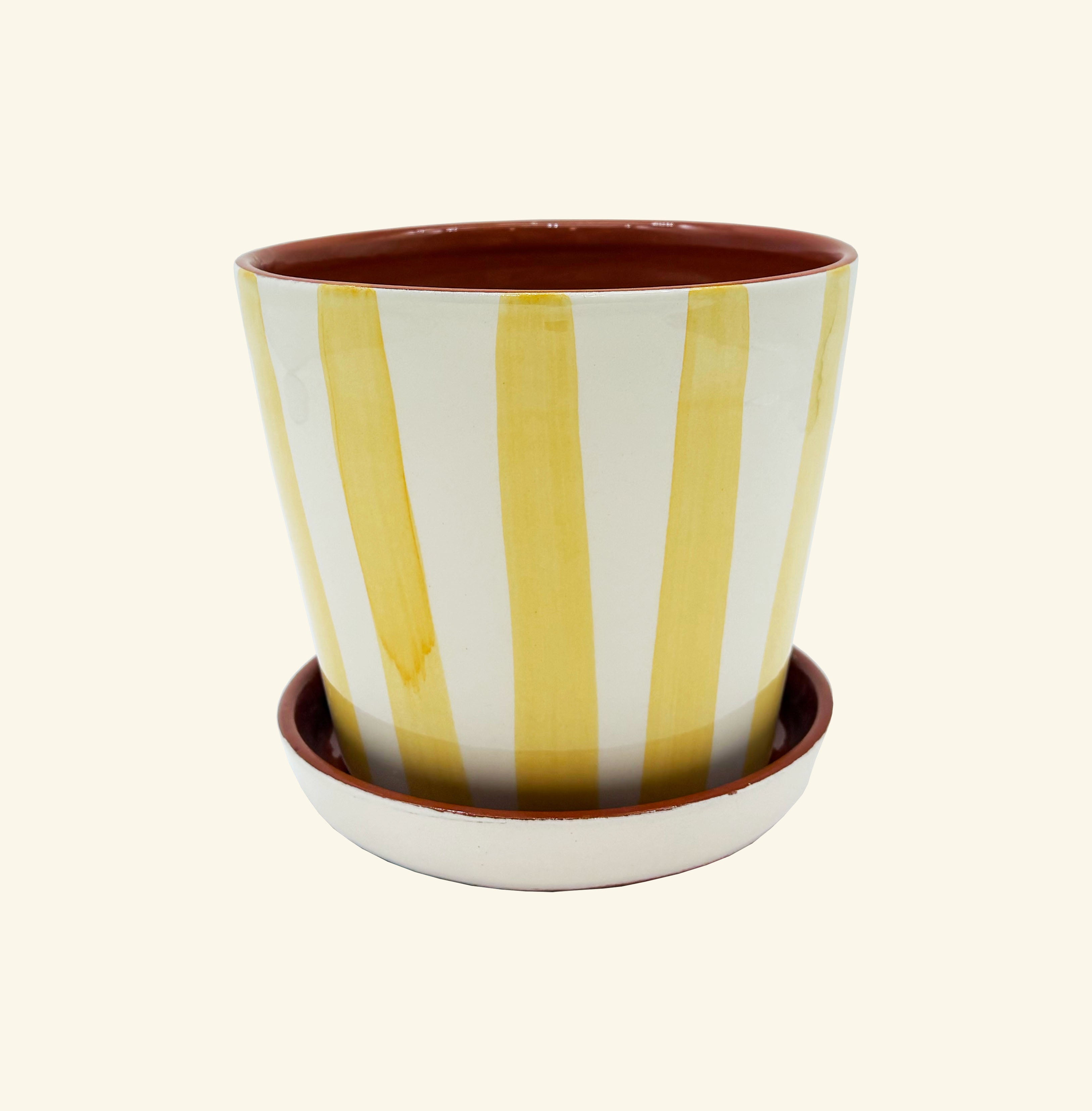 Striped Planter with Saucer