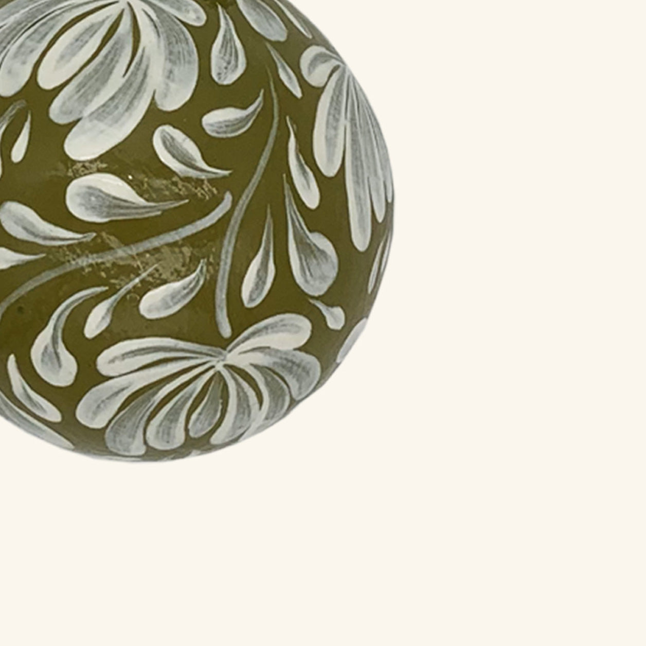 Hand Painted Bauble: White On Moss