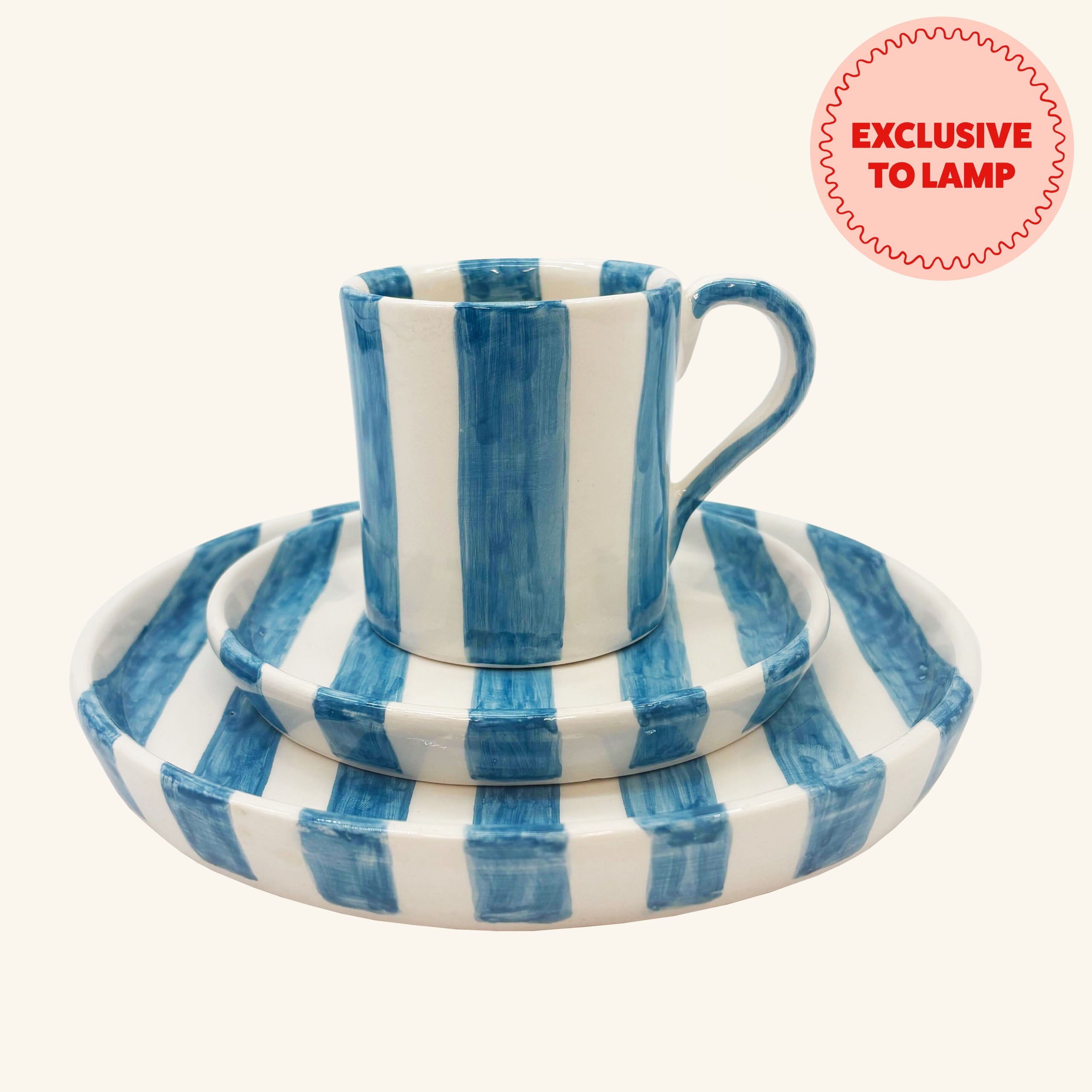 Striped Mug, Saucer & Plate Set