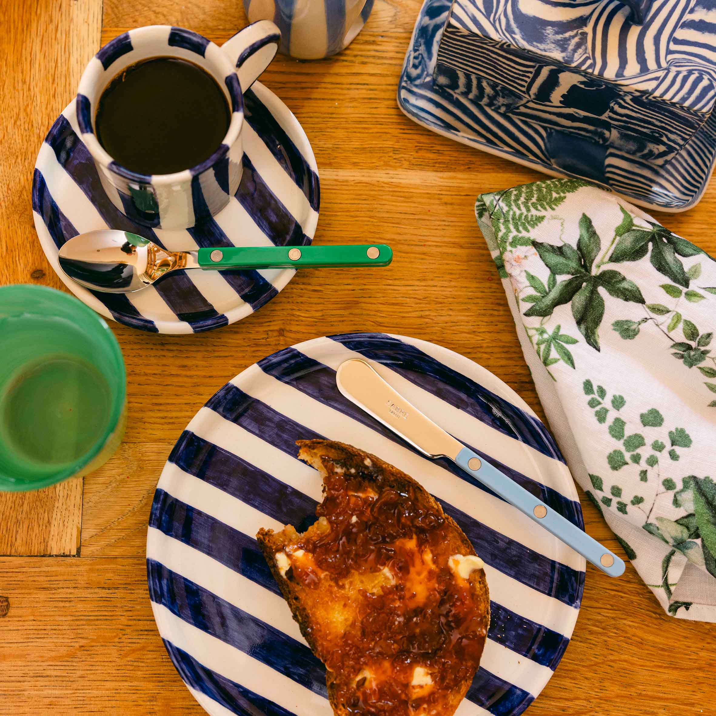 Striped Mug, Saucer & Plate Set