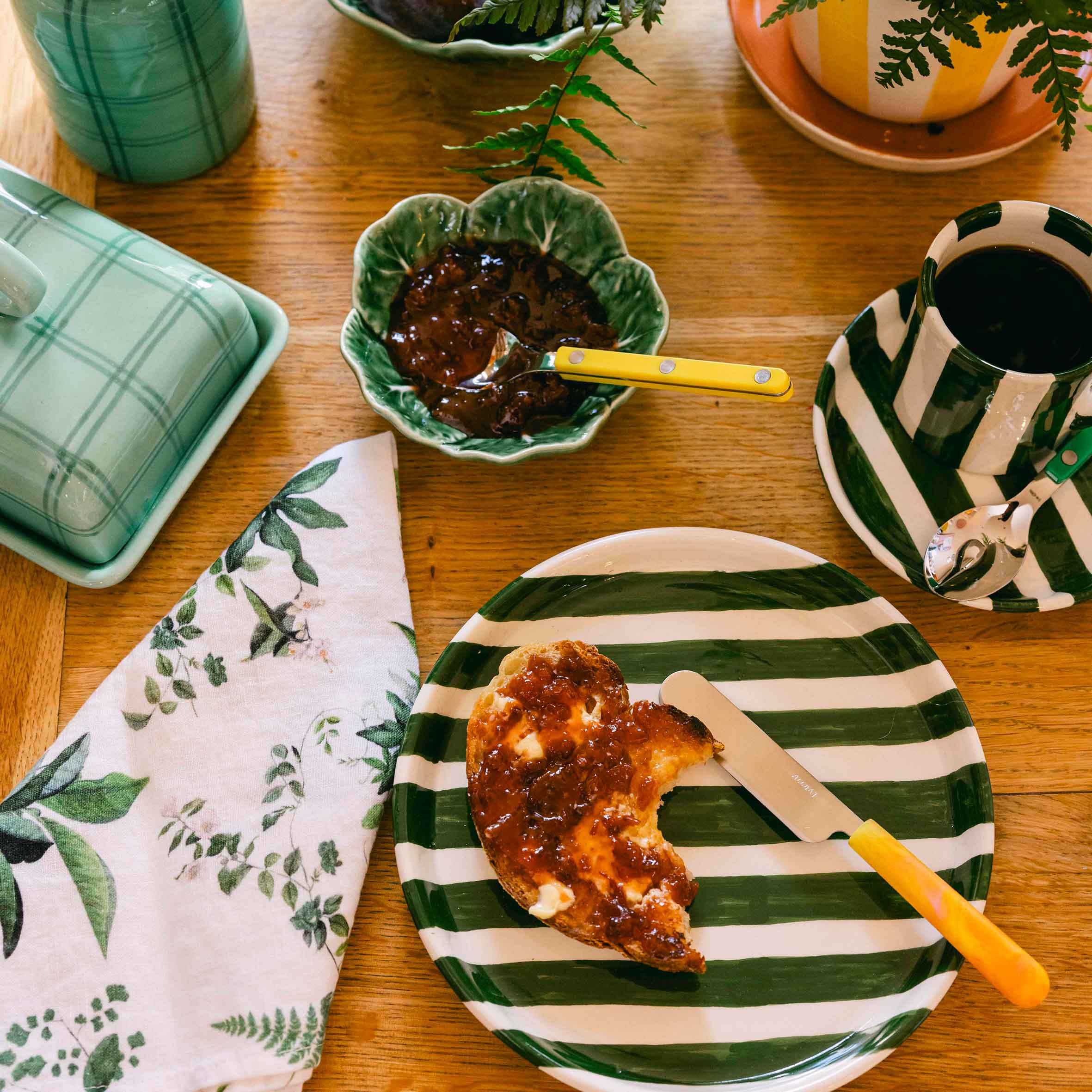 Striped Mug, Saucer & Plate Set