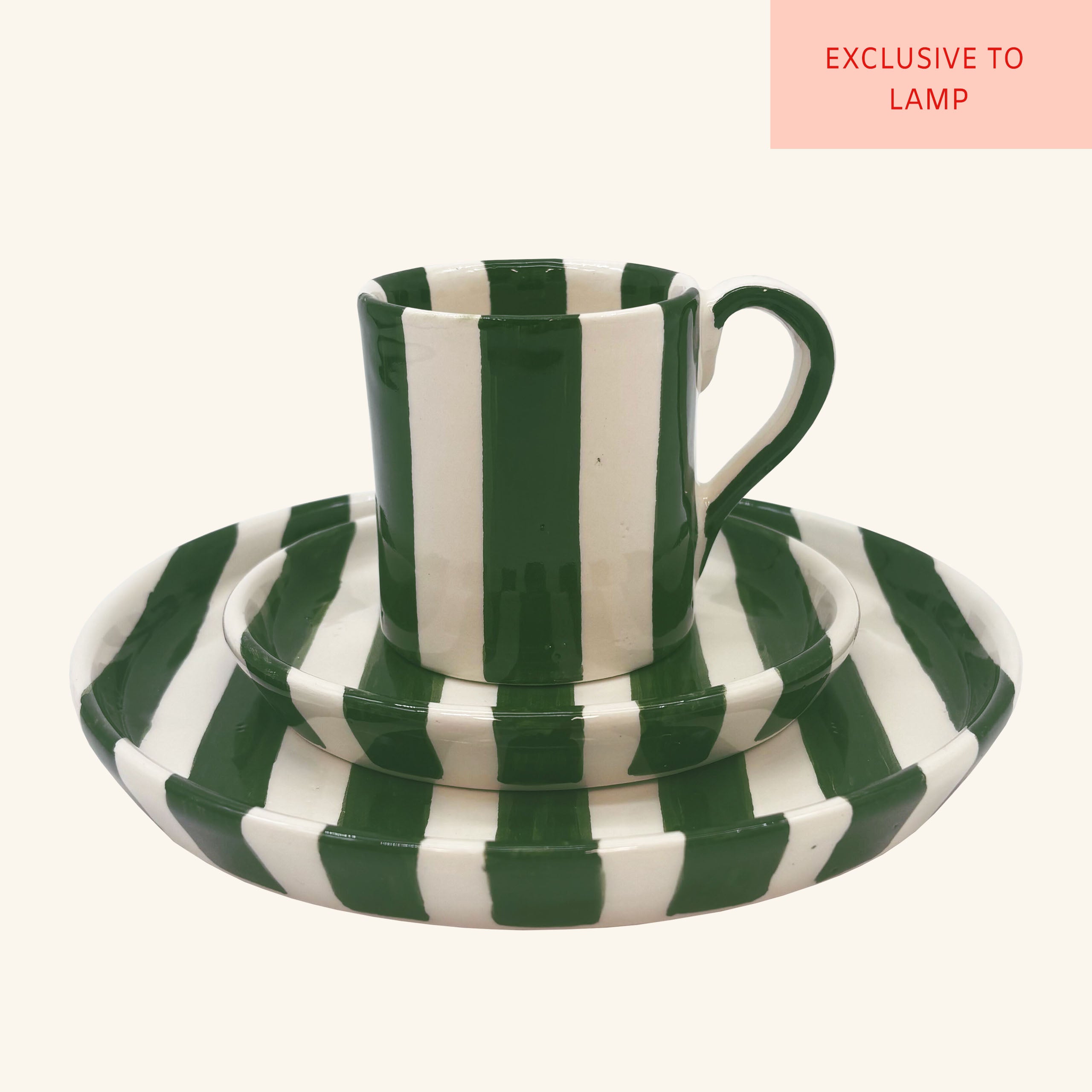 Striped Mug, Saucer & Plate Set