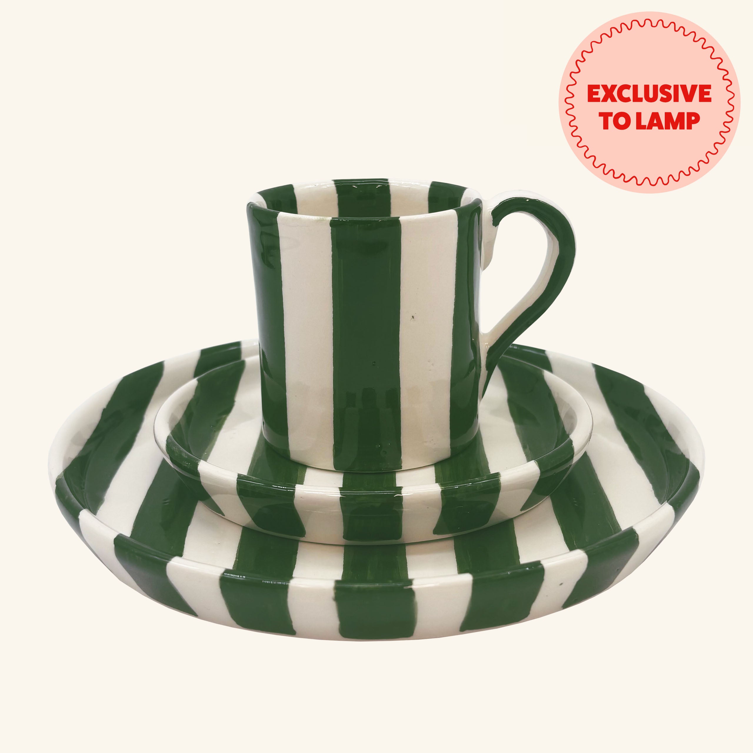 Striped Mug, Saucer & Plate Set
