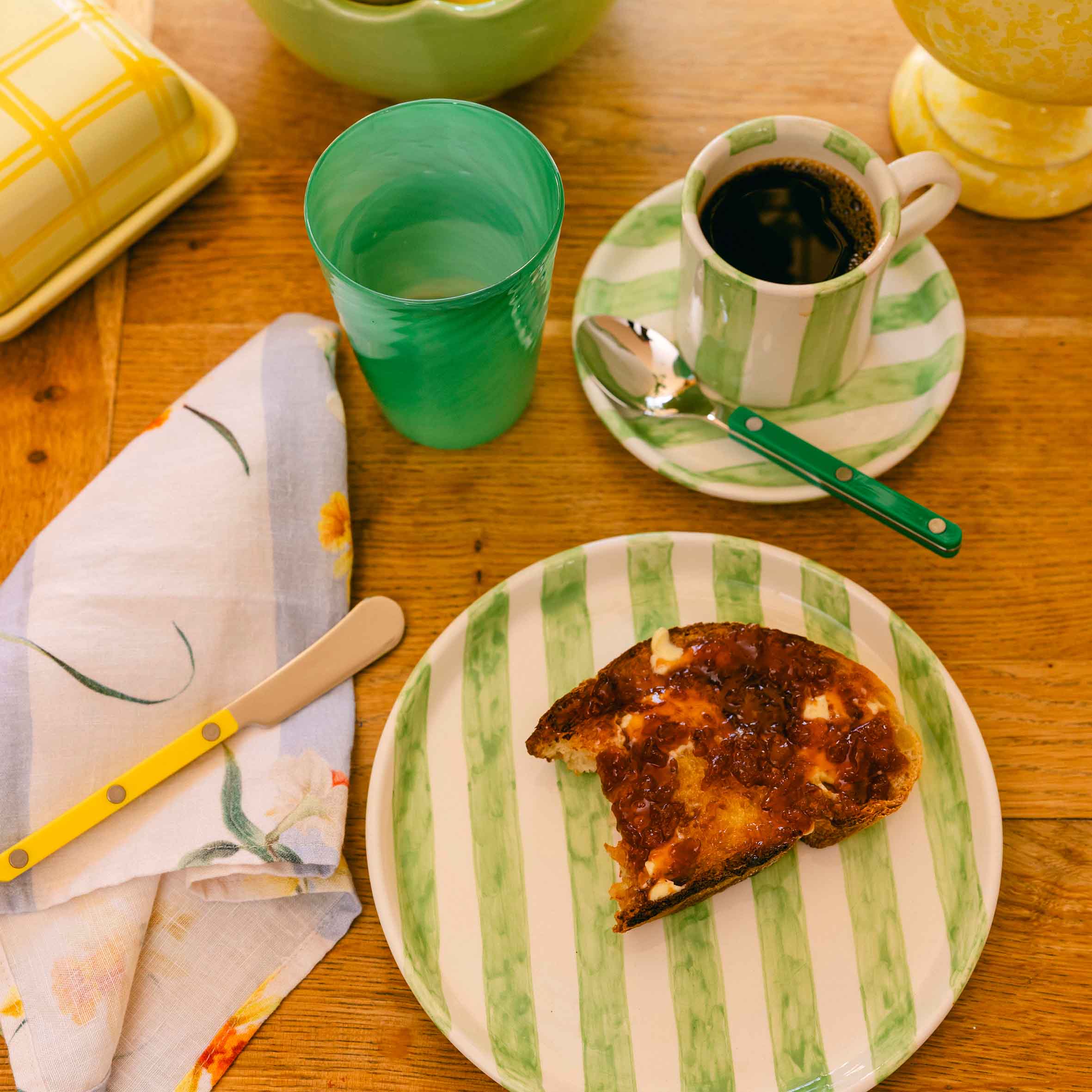 Striped Mug, Saucer & Plate Set