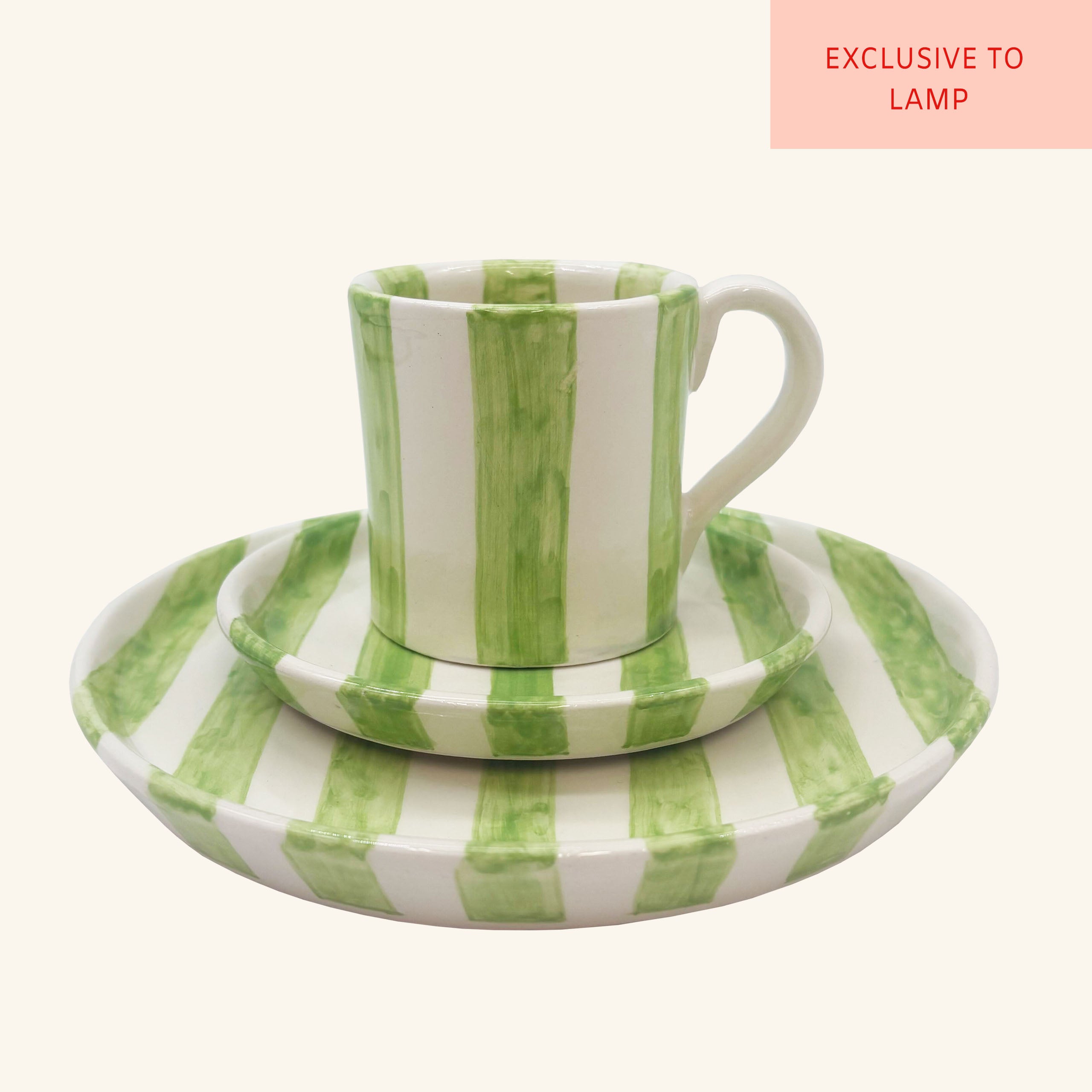 Striped Mug, Saucer & Plate Set