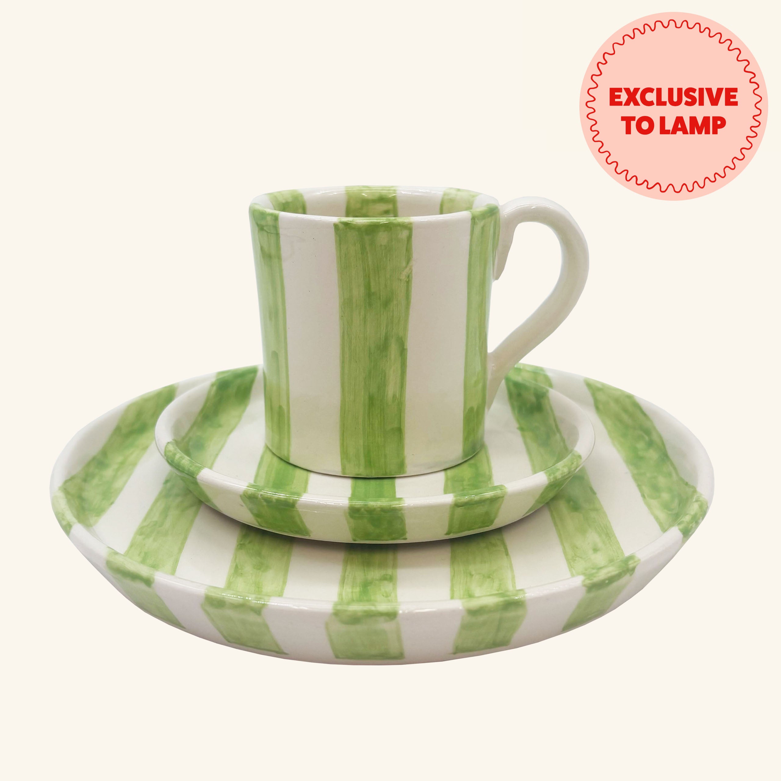 Striped Mug, Saucer & Plate Set