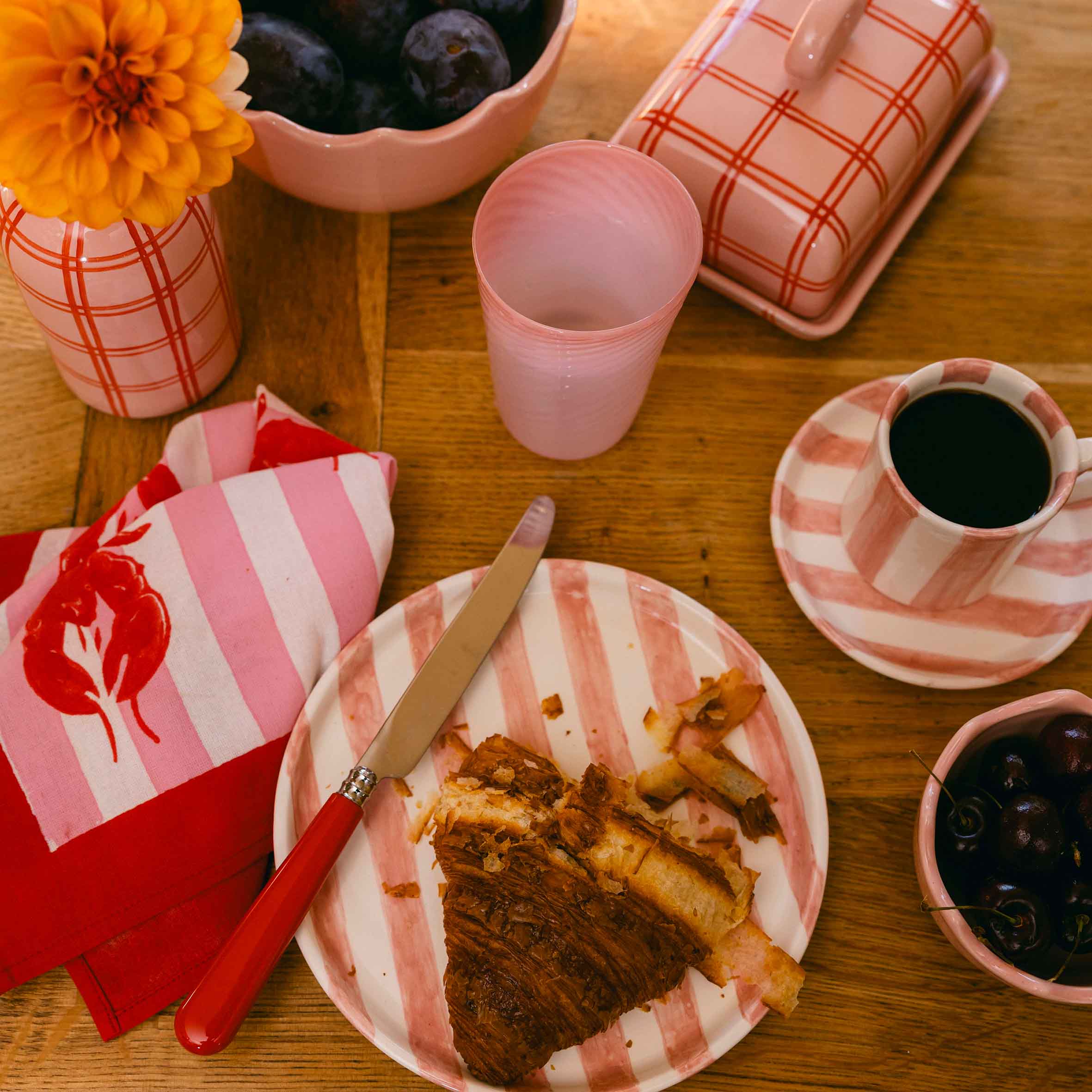 Striped Mug, Saucer & Plate Set
