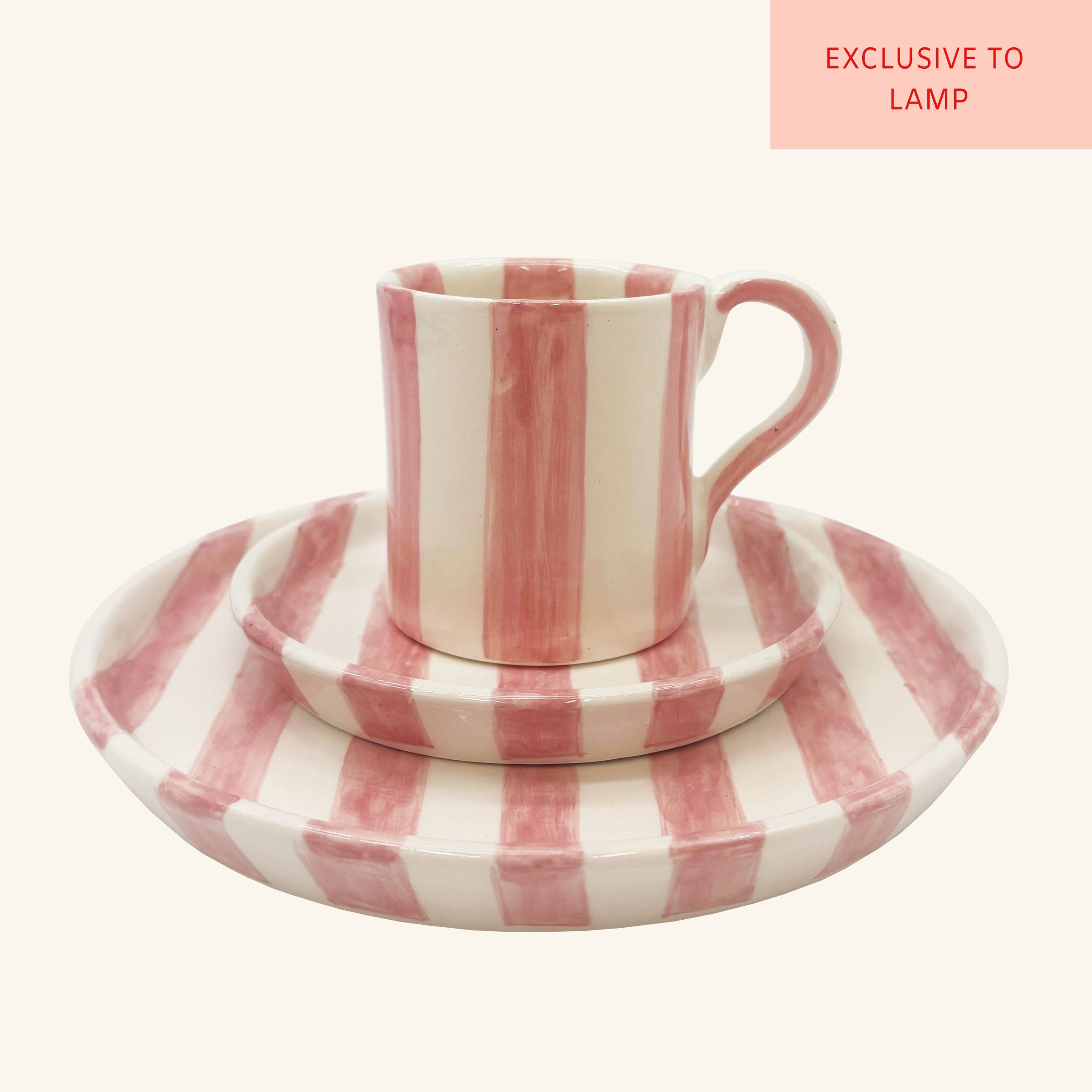 Striped Mug, Saucer & Plate Set