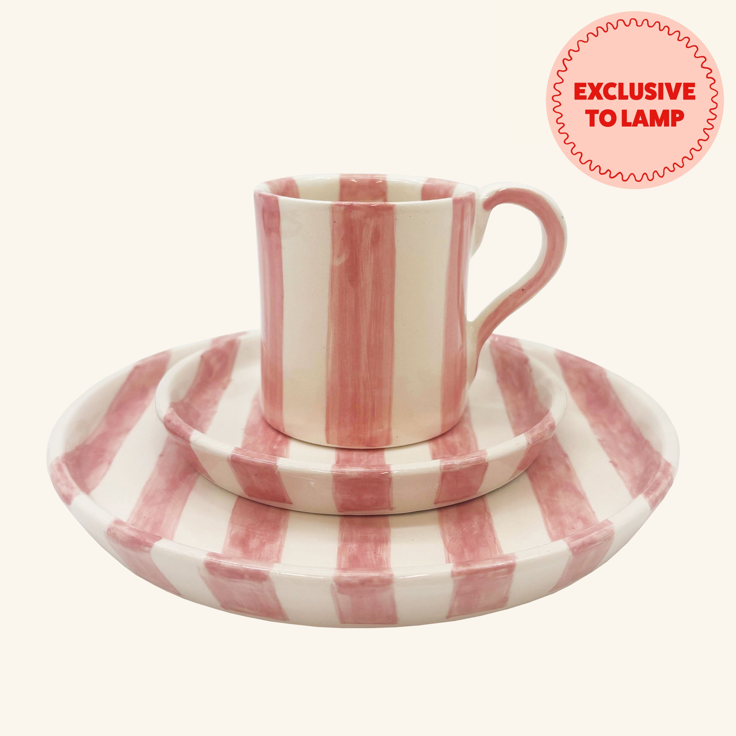 Striped Mug, Saucer & Plate Set