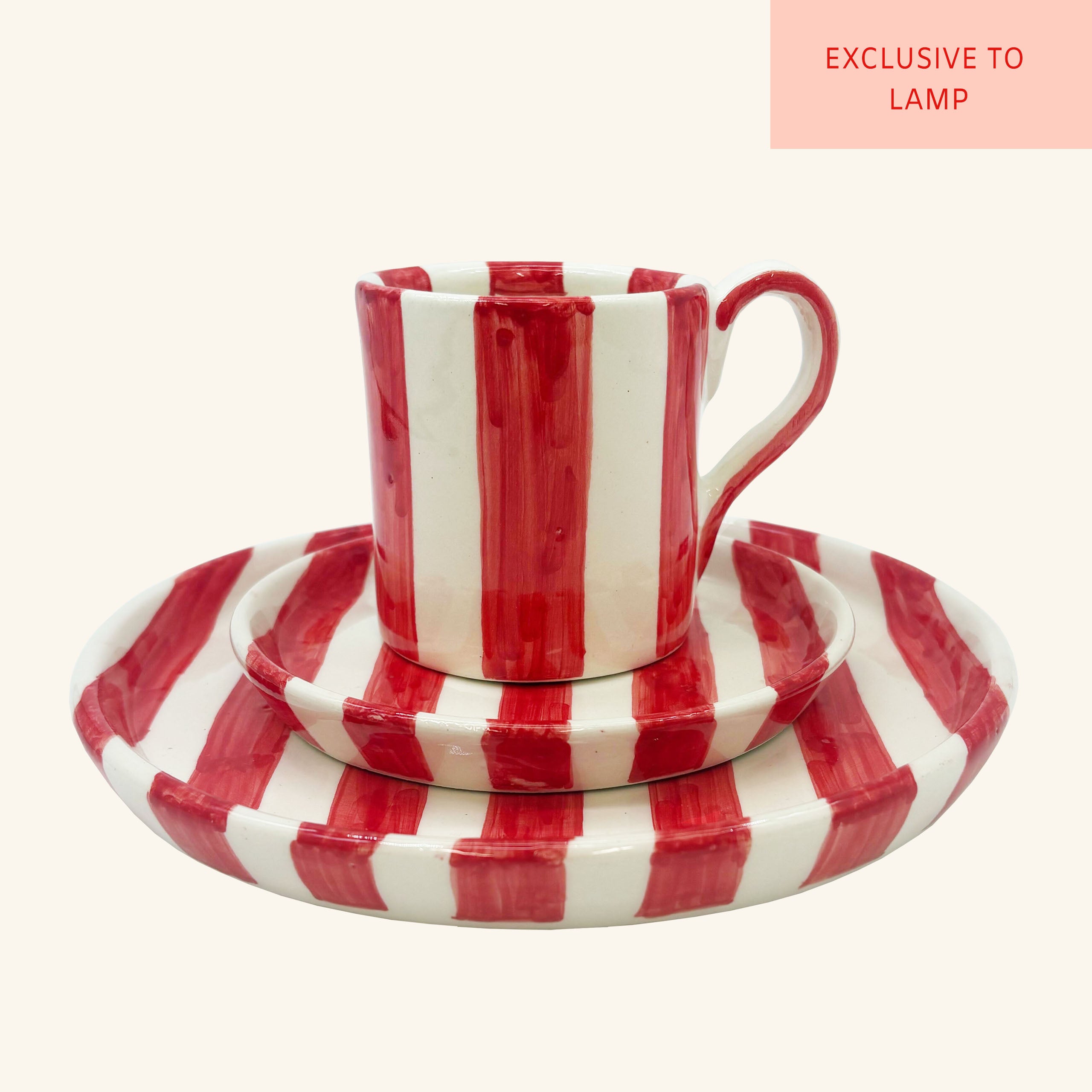 Striped Mug, Saucer & Plate Set