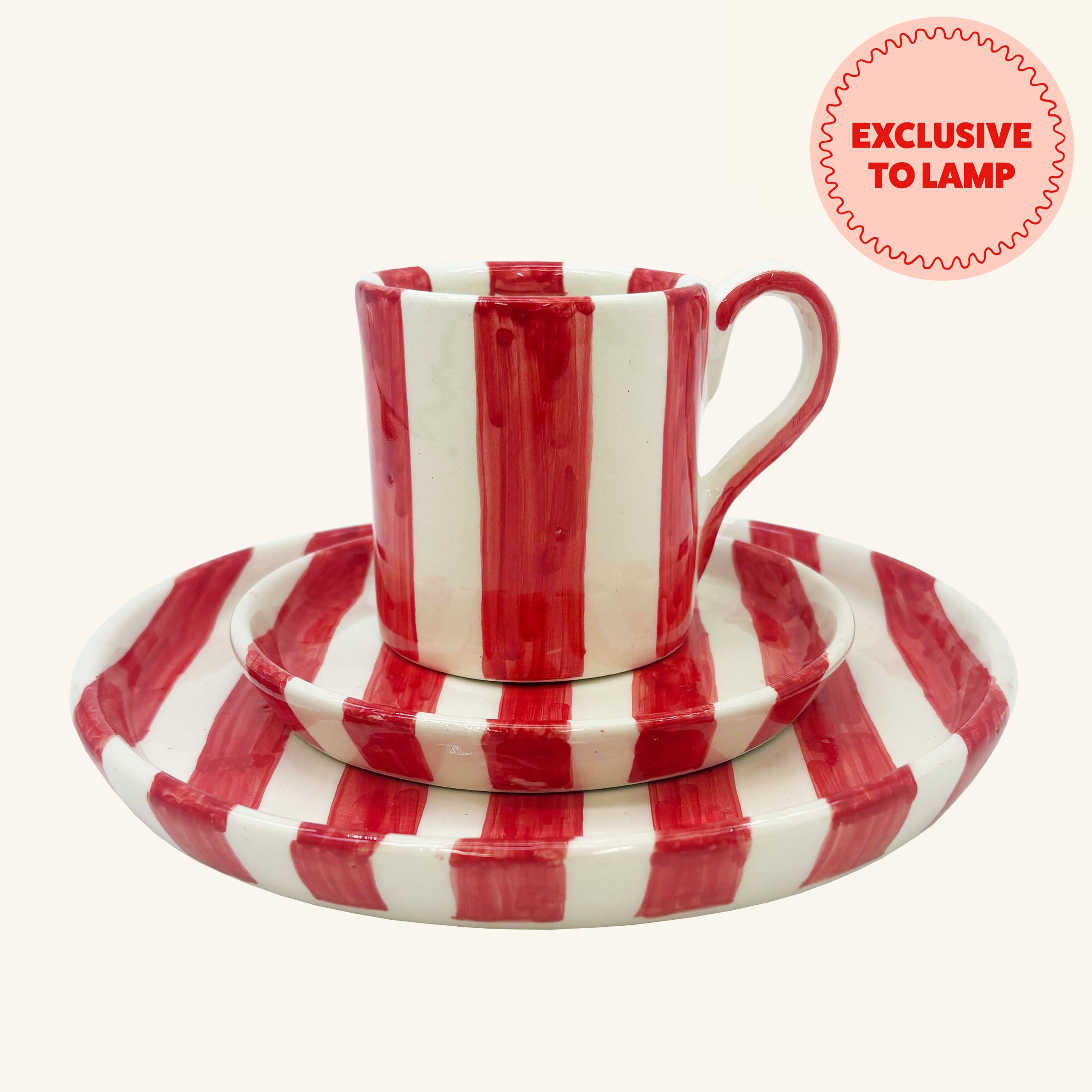 Striped Mug, Saucer & Plate Set