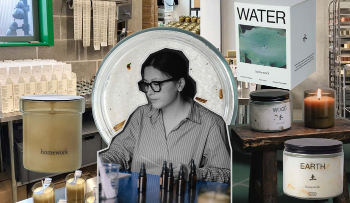 Photo collage of Stephanie Hannginton-Suen in her studio