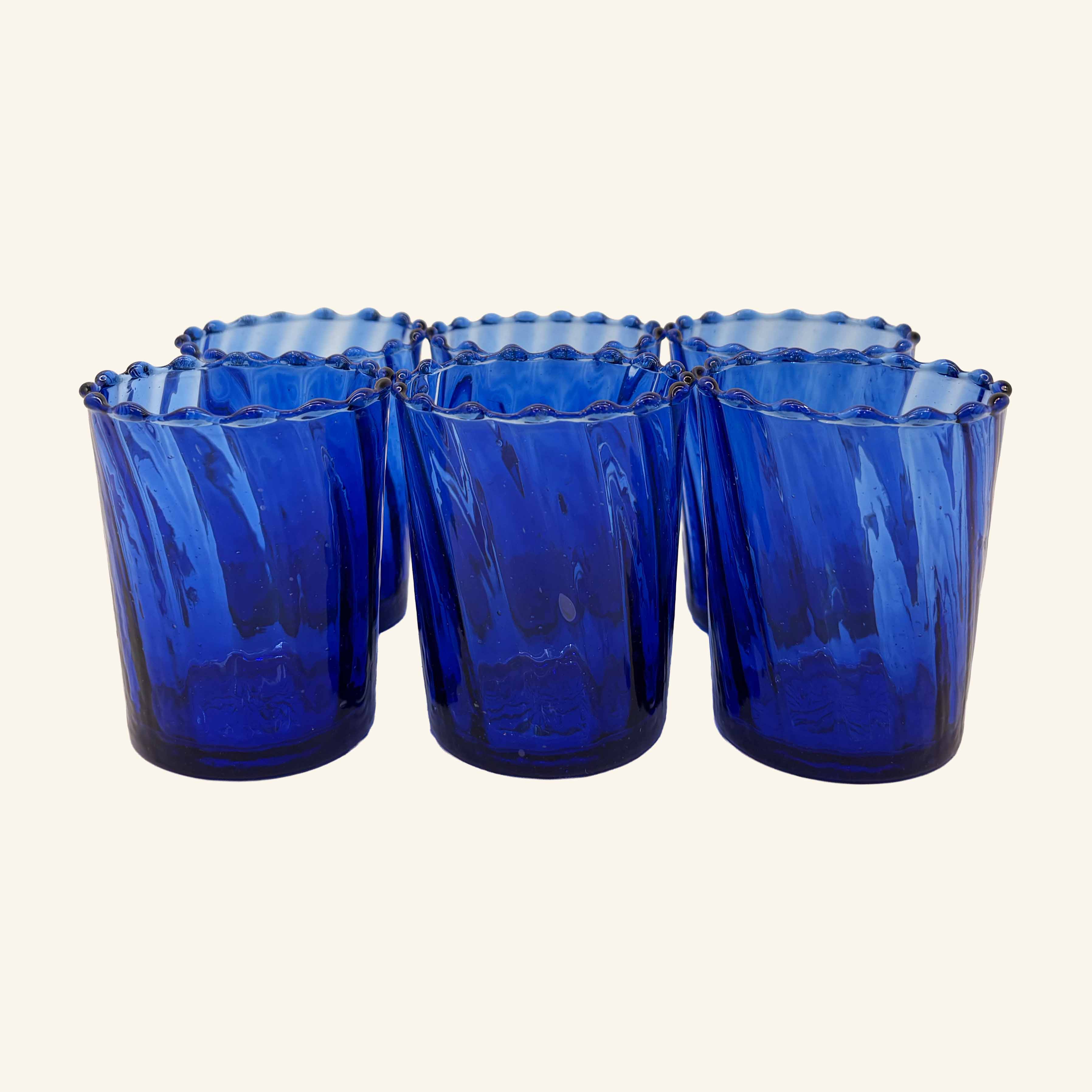 工芸品 BLUE ORIGINAL PERSIAN GLASS HAND MADE Set of 6 Moroccan Fluted Glasses – LAMP LDN
