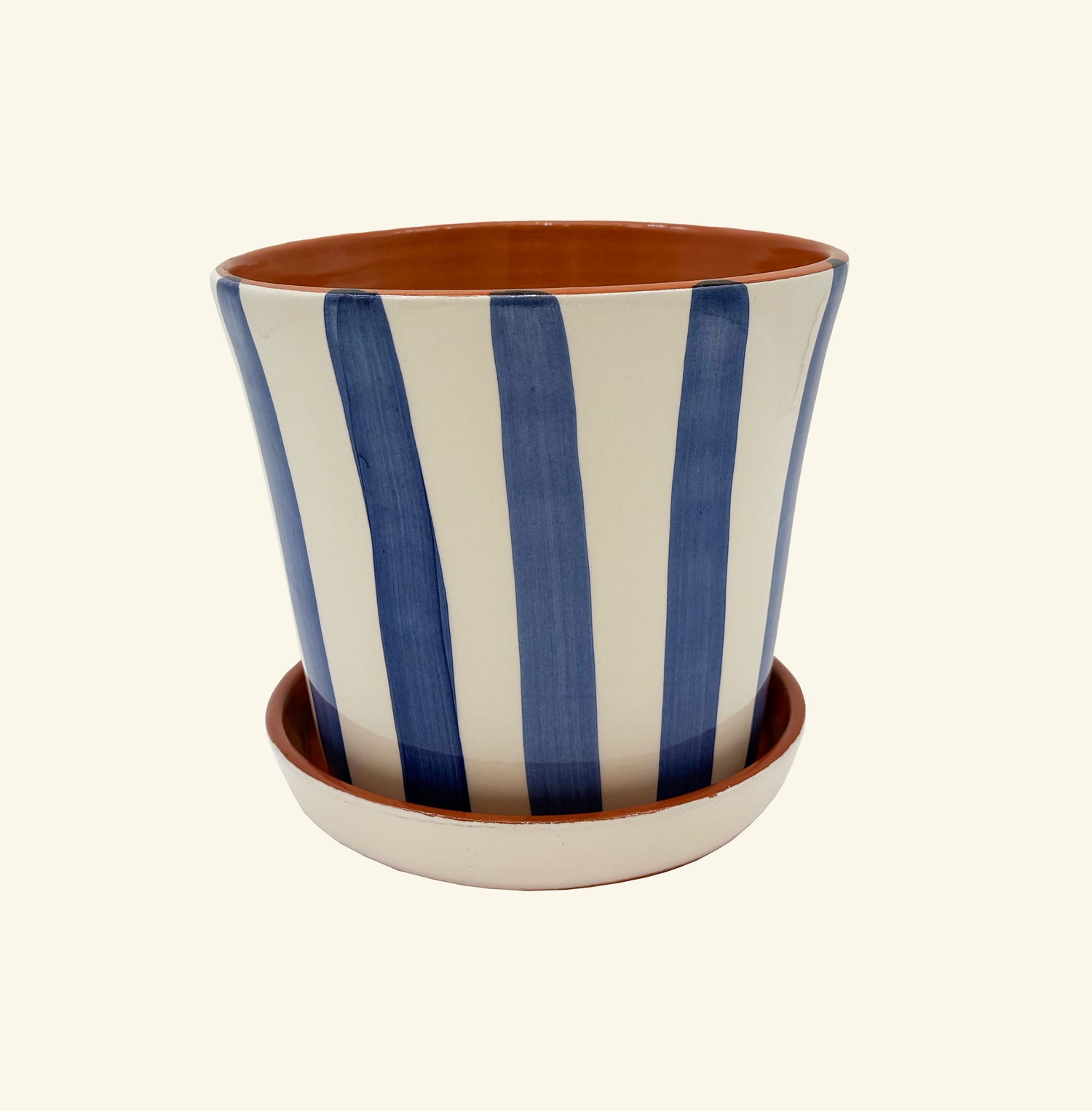 Striped Planter with Saucer