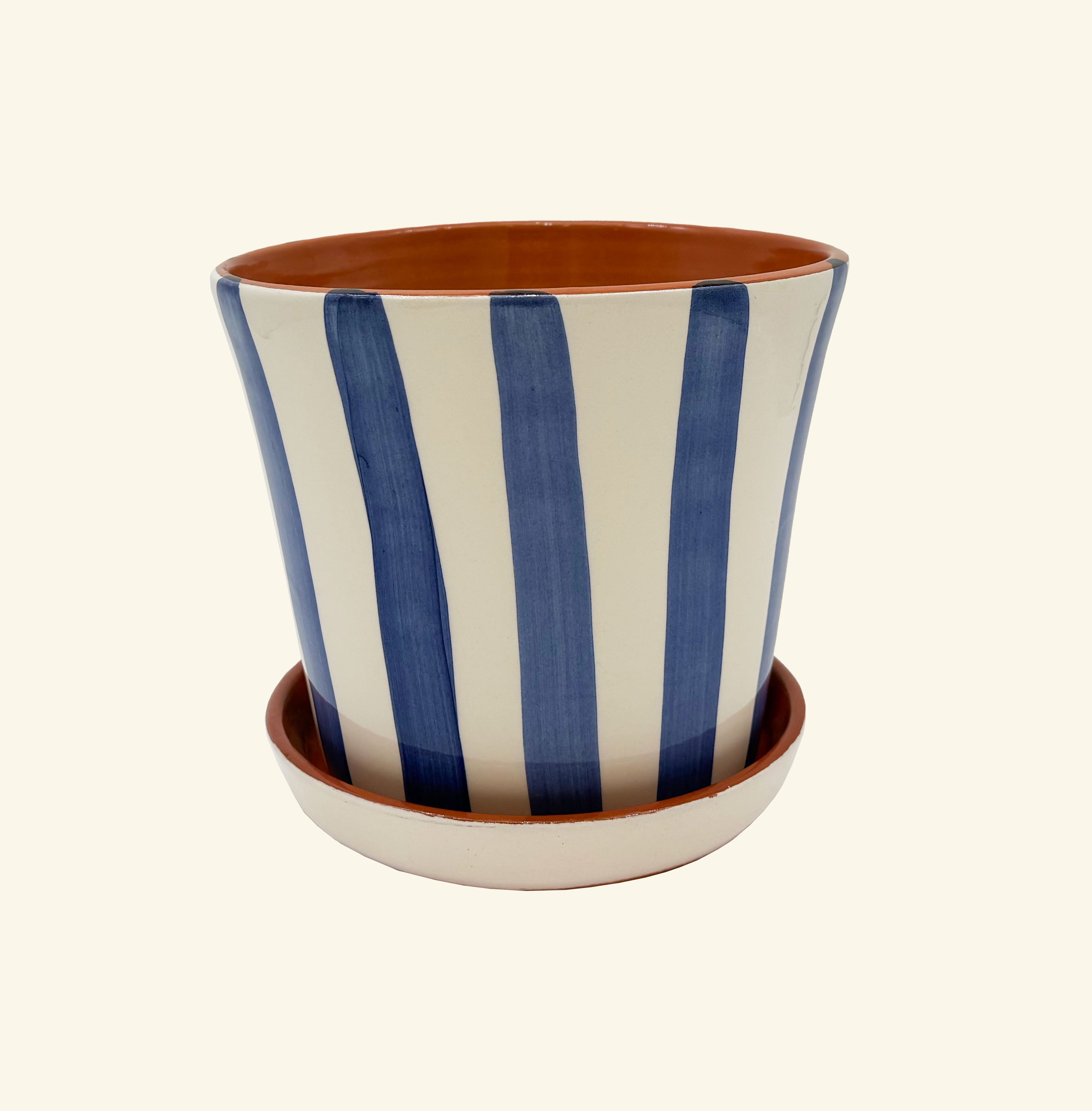 Striped Planter with Saucer