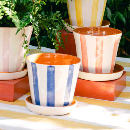 Striped Planter with Saucer
