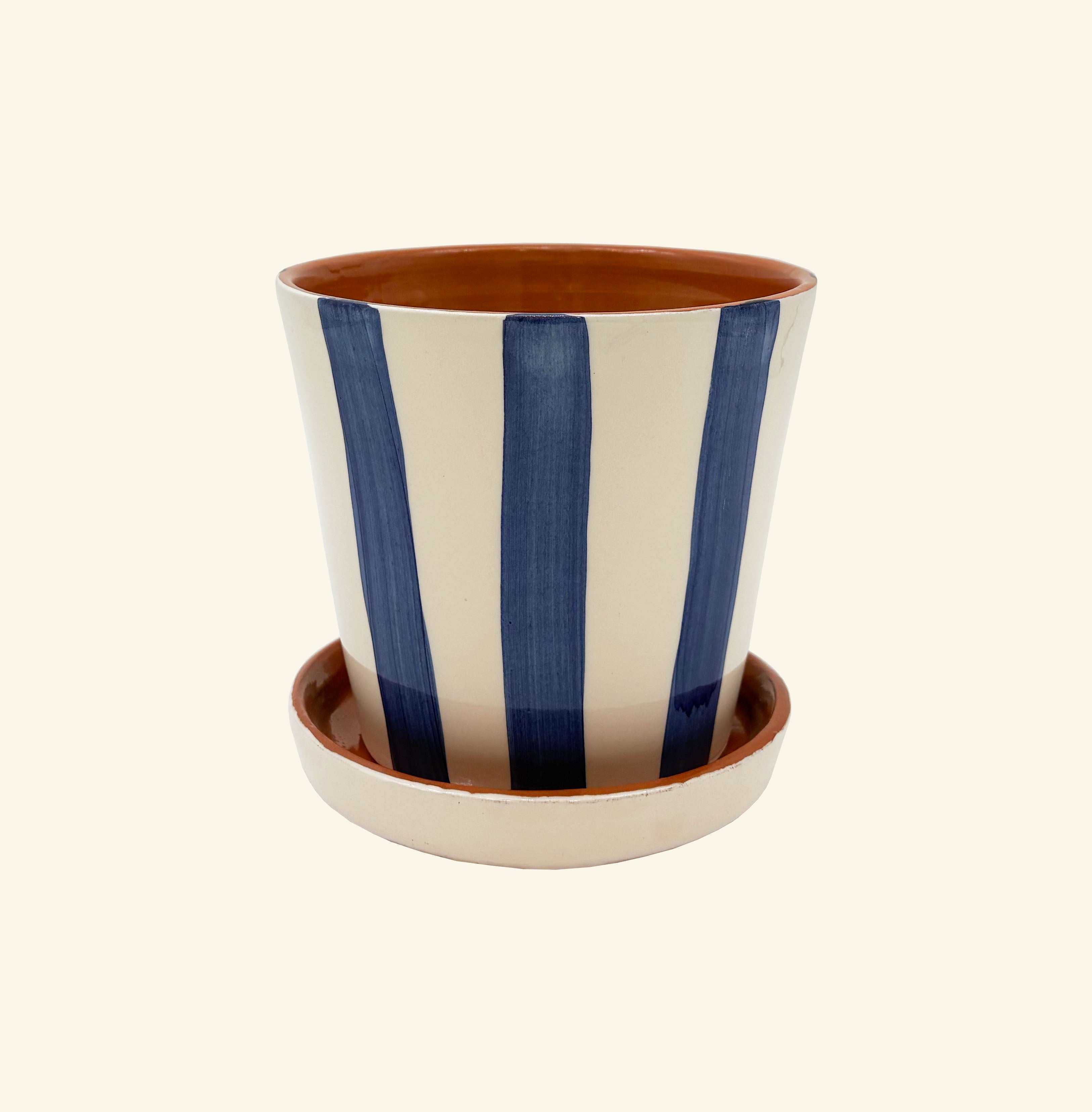 Striped Planter with Saucer