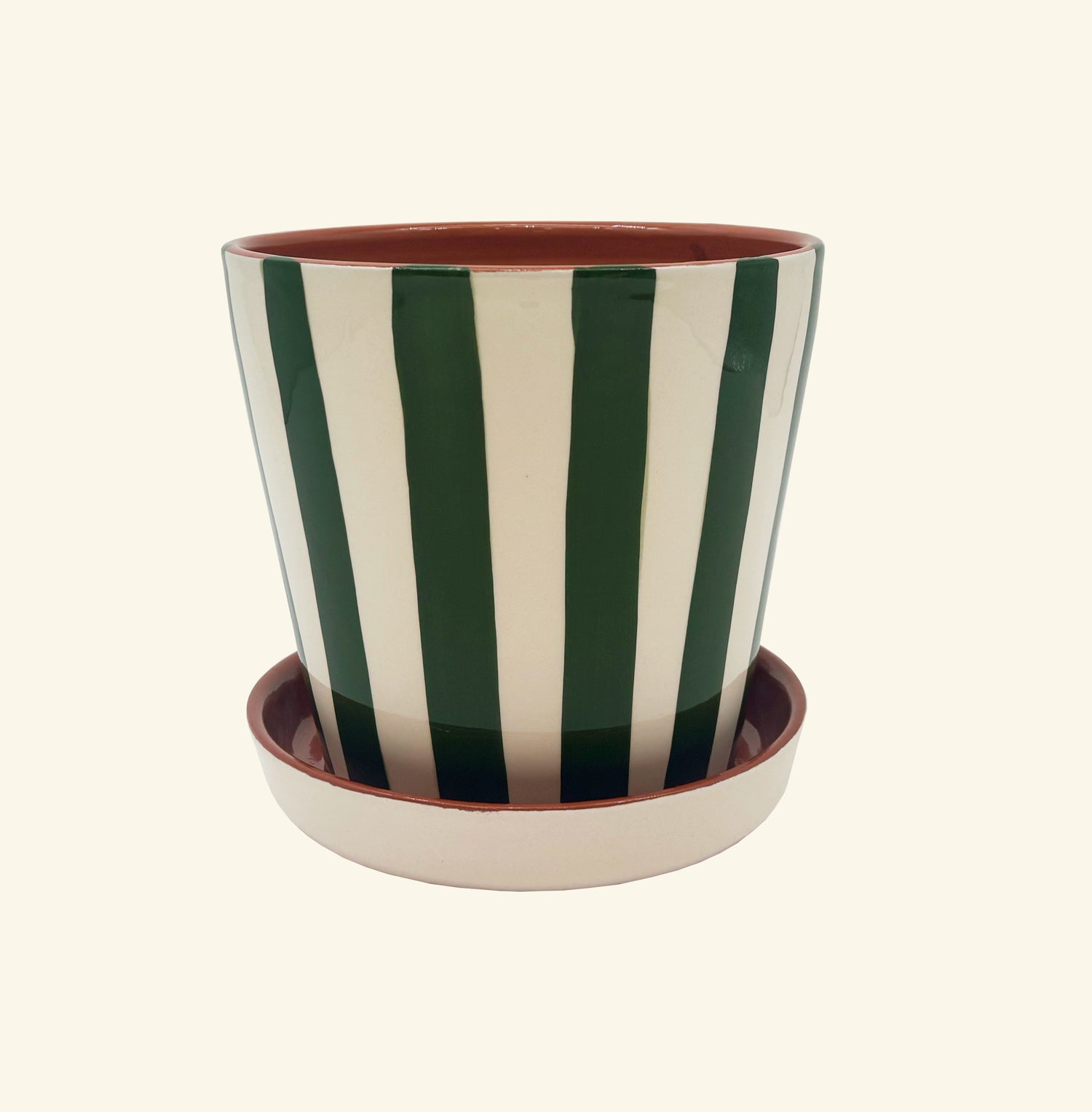 Striped Planter with Saucer