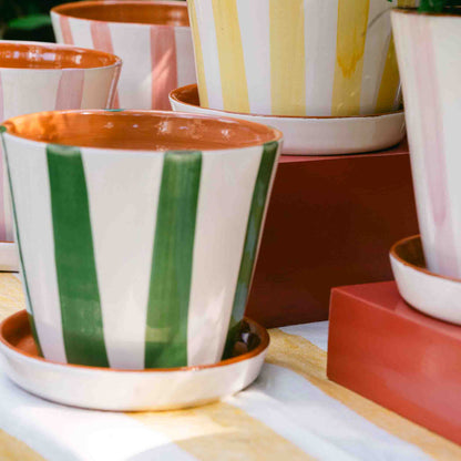 Striped Planter with Saucer