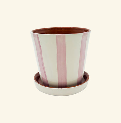 Striped Planter with Saucer