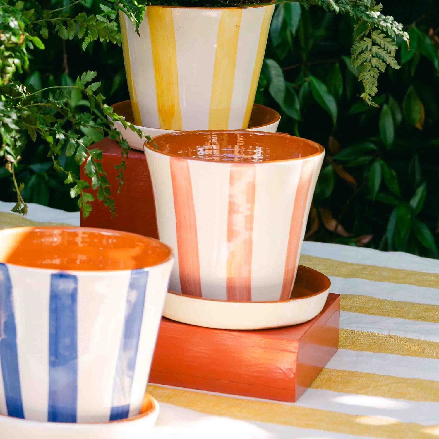 Striped Planter with Saucer