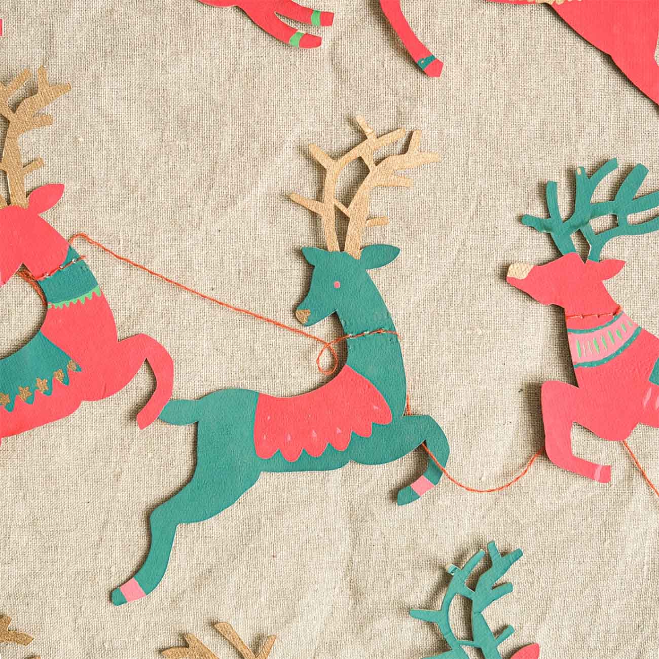 Bright Reindeer Sewn Garland