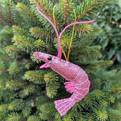 Glittery Felt Prawn Christmas Decoration