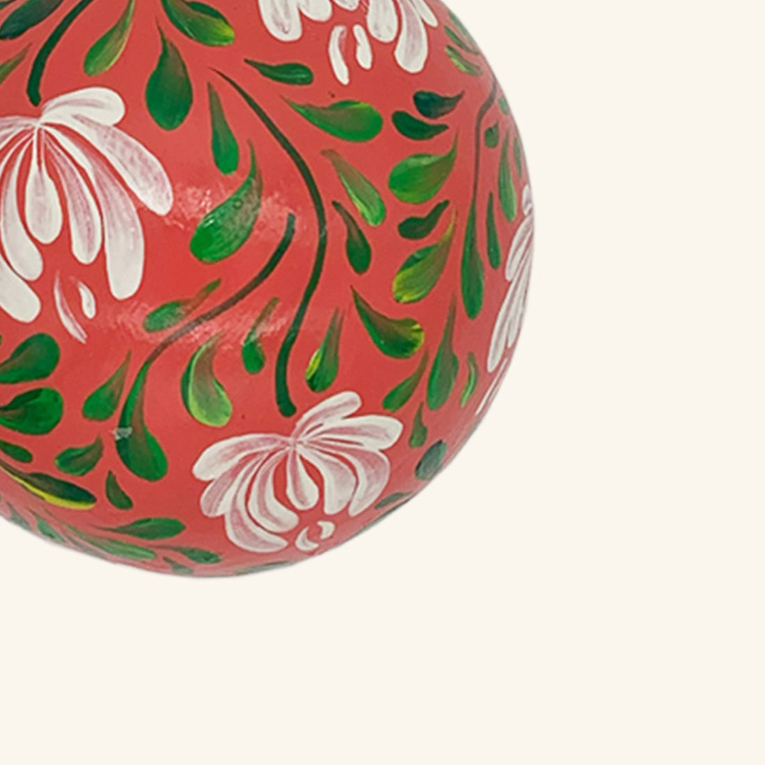 Hand Painted Bauble: Green And White On Peach