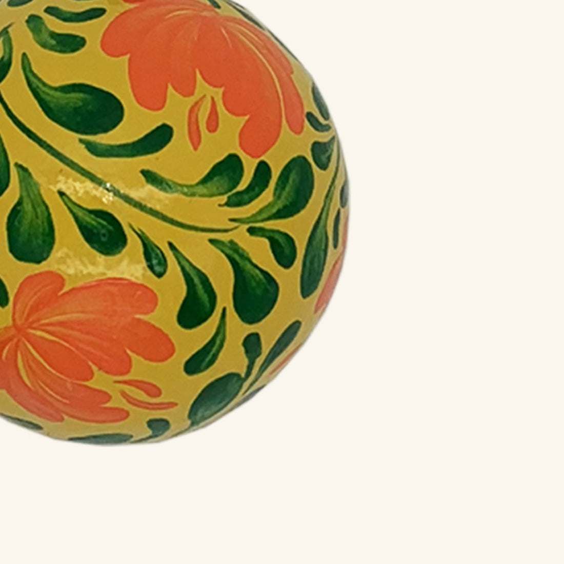 Hand Painted Bauble: Orange And Green On Yellow