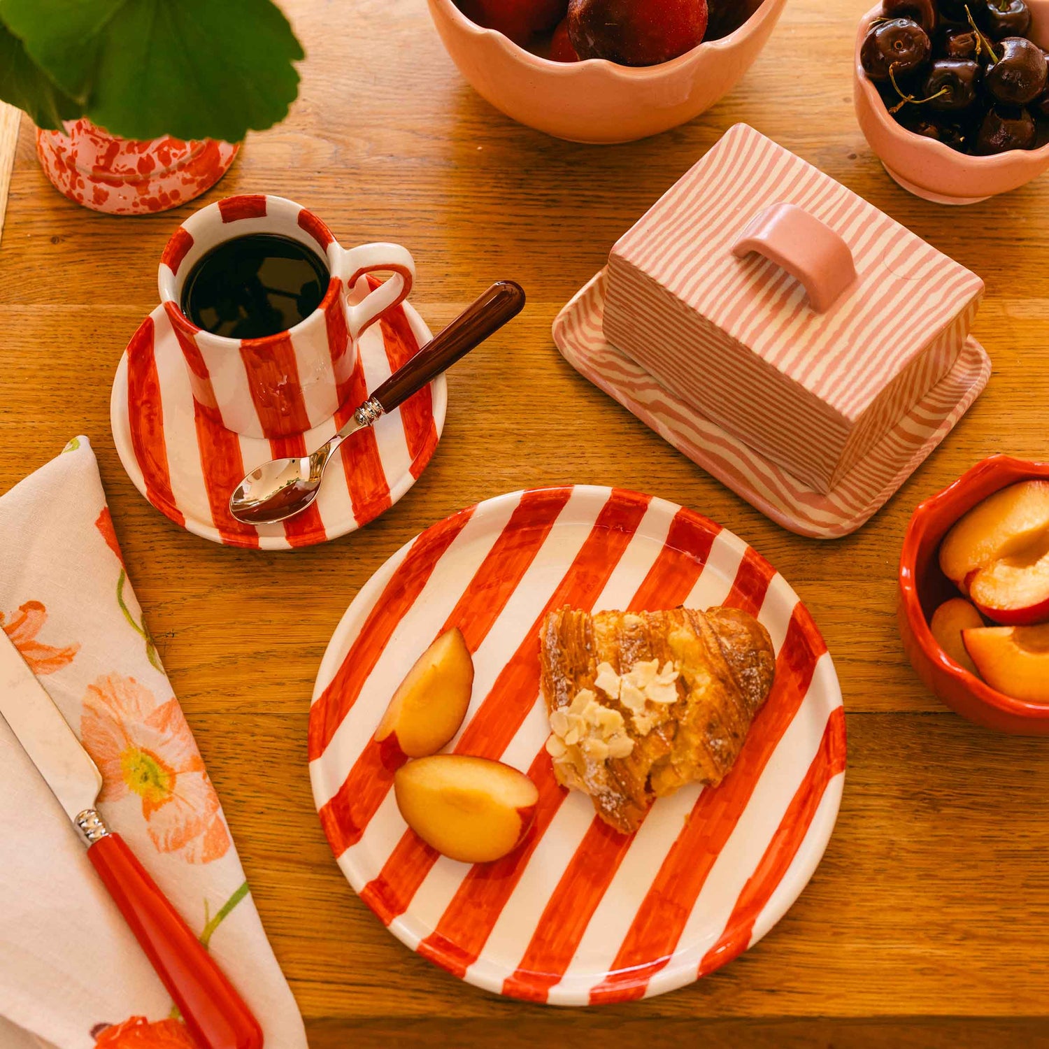 Striped Mug, Saucer &amp; Plate Set