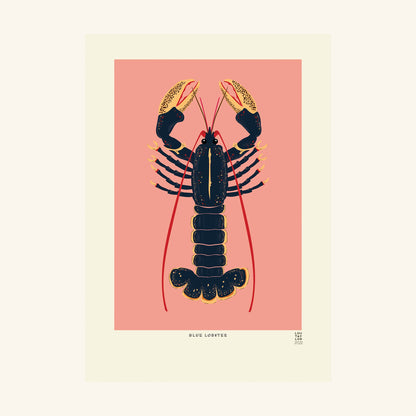Lobster Blue on Pink Lou Taylor Design Studio