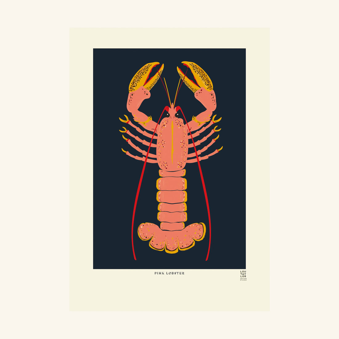 Lobster Pink on Blue Lou Taylor Design Studio