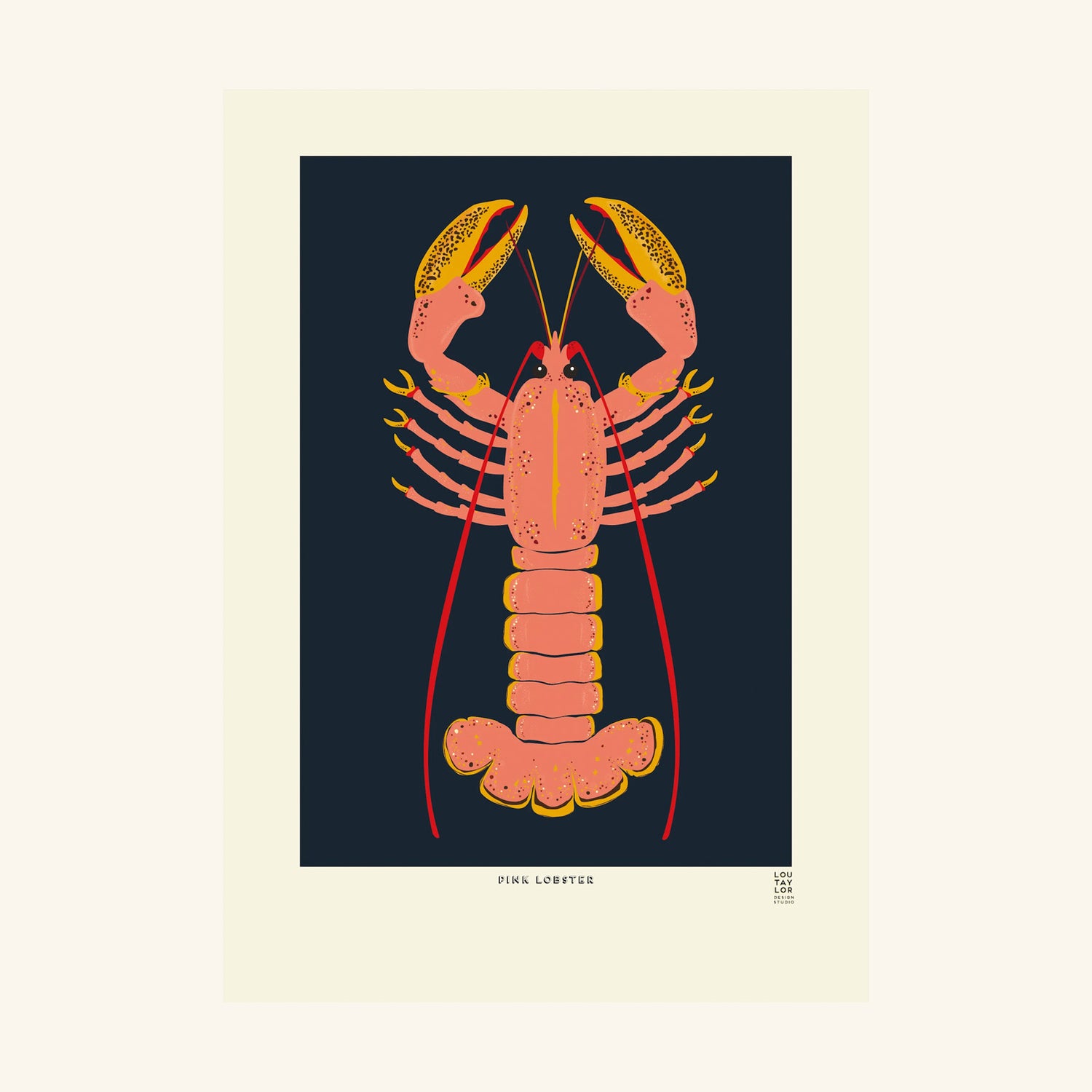 Lobster Pink on Blue Lou Taylor Design Studio