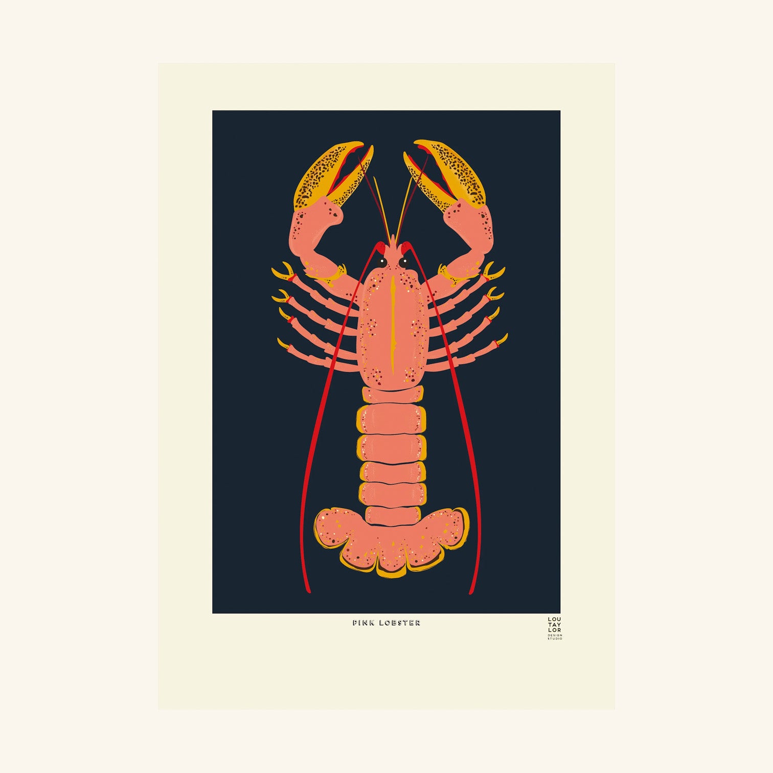 Lobster Pink on Blue Lou Taylor Design Studio