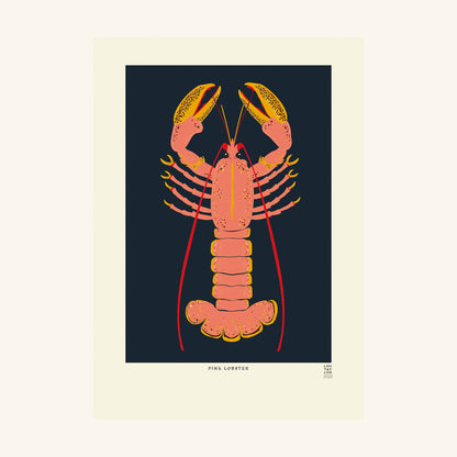 Lobster Pink on Blue Lou Taylor Design Studio