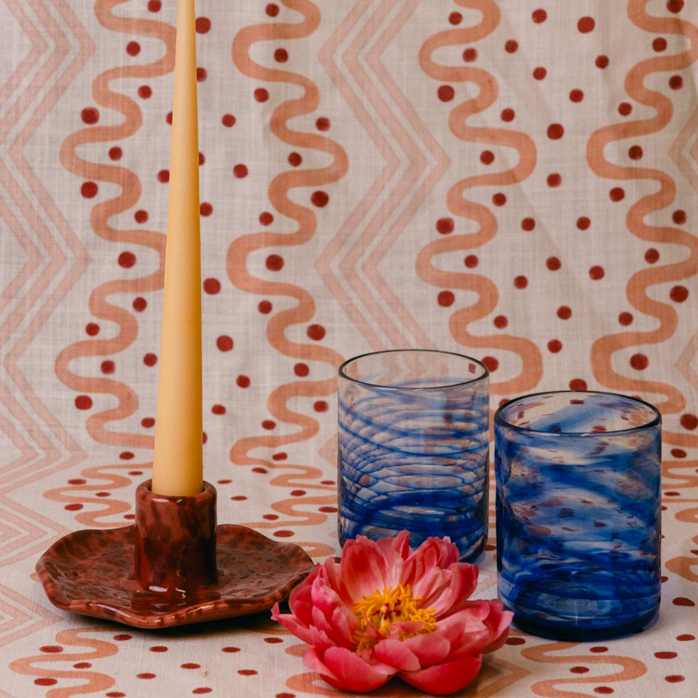 Scalloped Splatterware Candle Holder