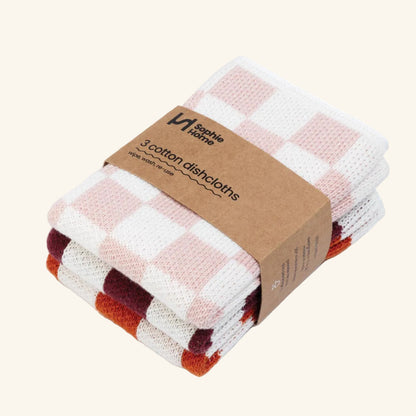 Reusable &amp; Eco-Friendly Cotton Knit Dishcloths: Check Orange