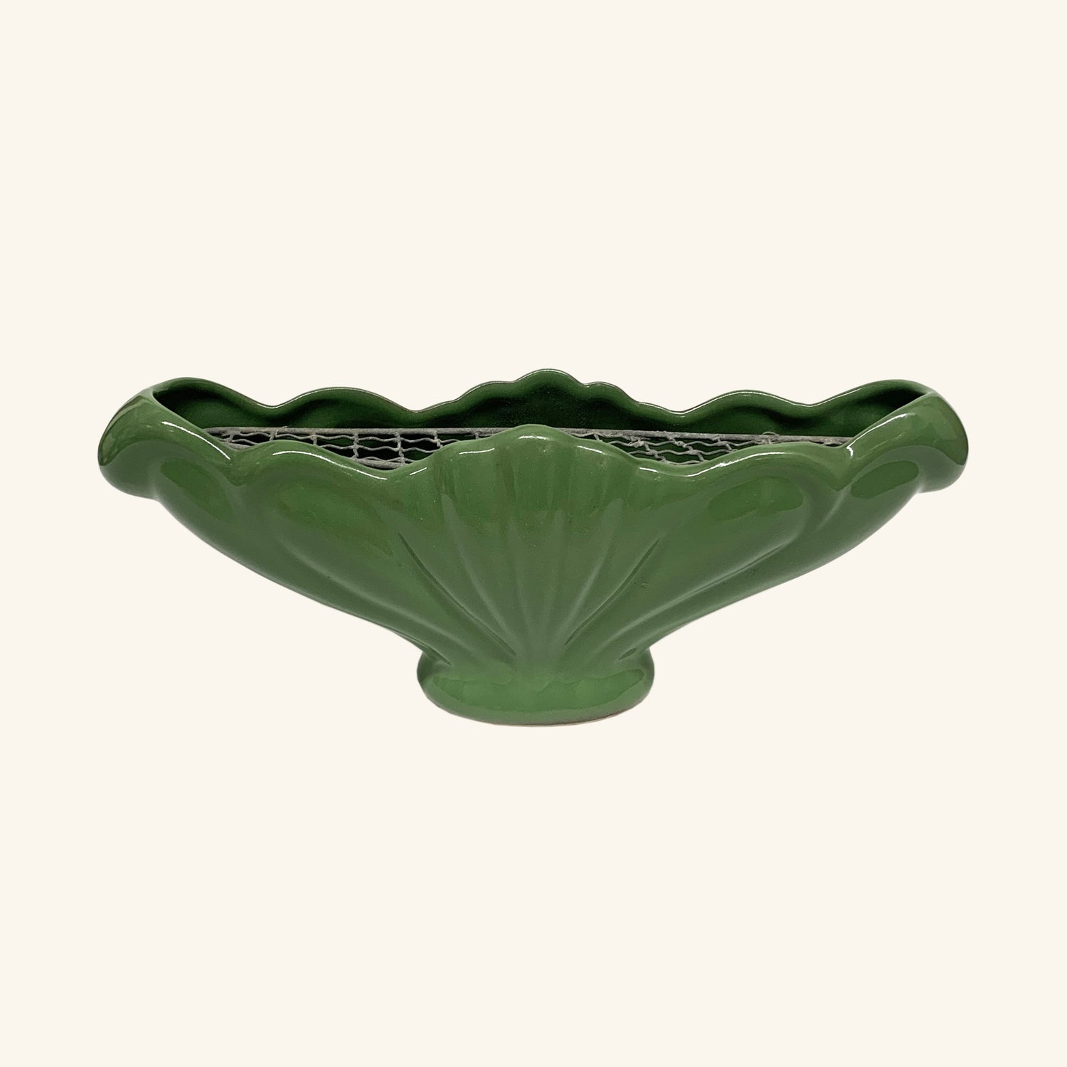 Vintage Green Planter with Metal Interior Grating