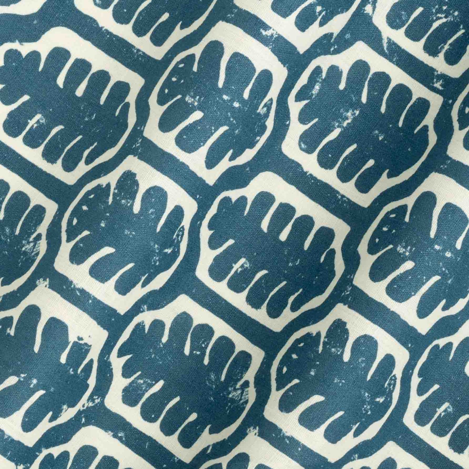 Adinkra Dual Use Printed Prussian Blue/Oyster Fabric